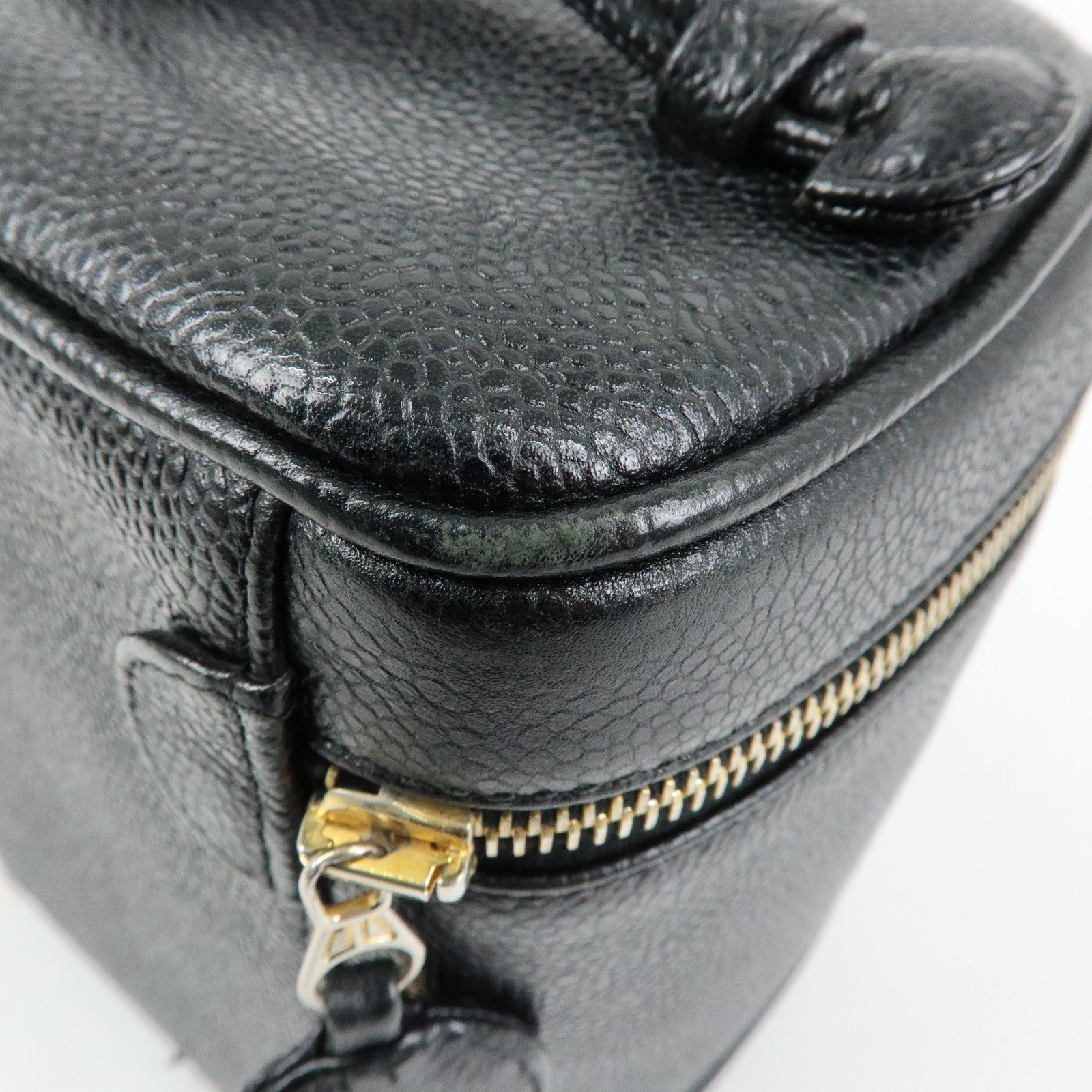 CHANEL COCO Mark Cavairskin Vanity Bag Hand Bag Black A01998