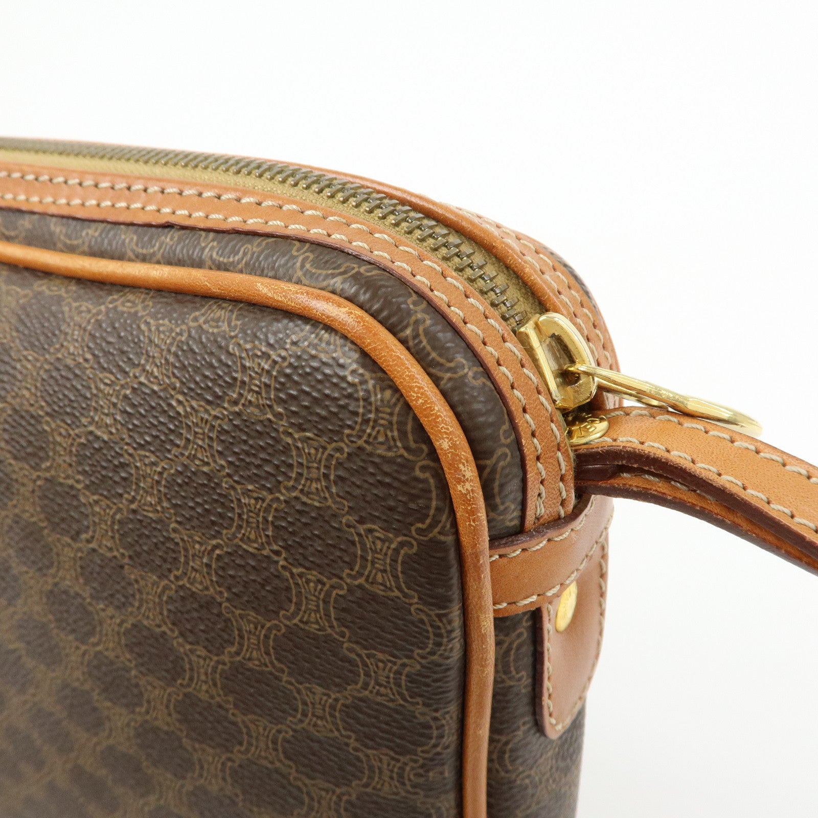 CELINE Macadam PVC Coated Canvas Leather Clutch Bag Pouch Brown