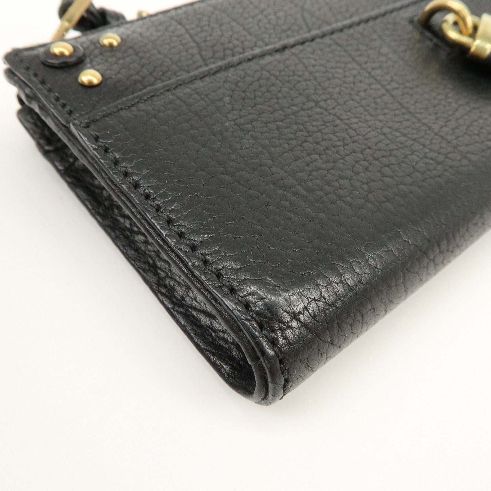 Chloe Aurora Studs Leather Zippy Long Wallet Black