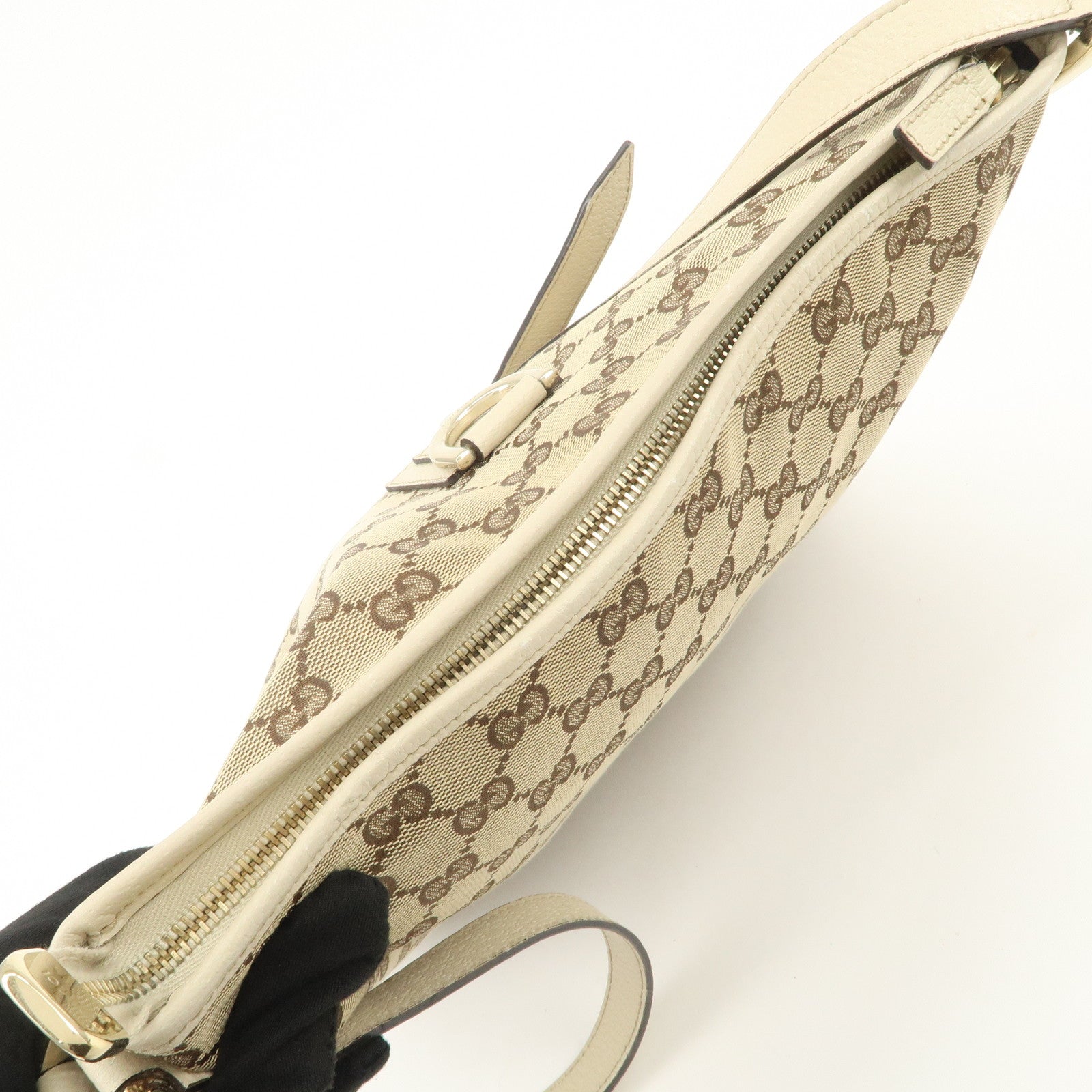 GUCCI Abbey GG Canvas Leather Shoulder Bag Beige Ivory 131326