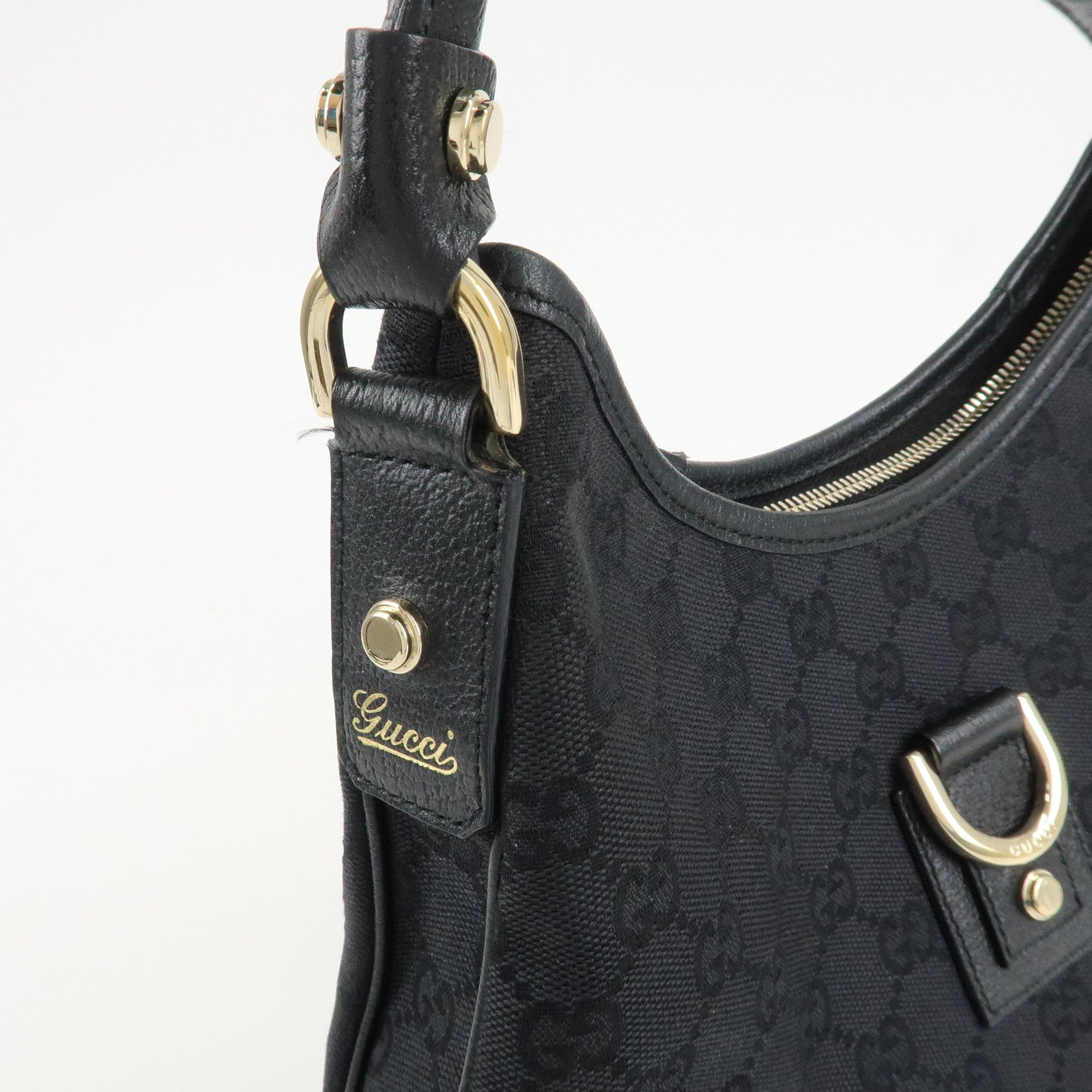 GUCCI Abbey GG Canvas Leather Shoulder Bag Black 130738 Used