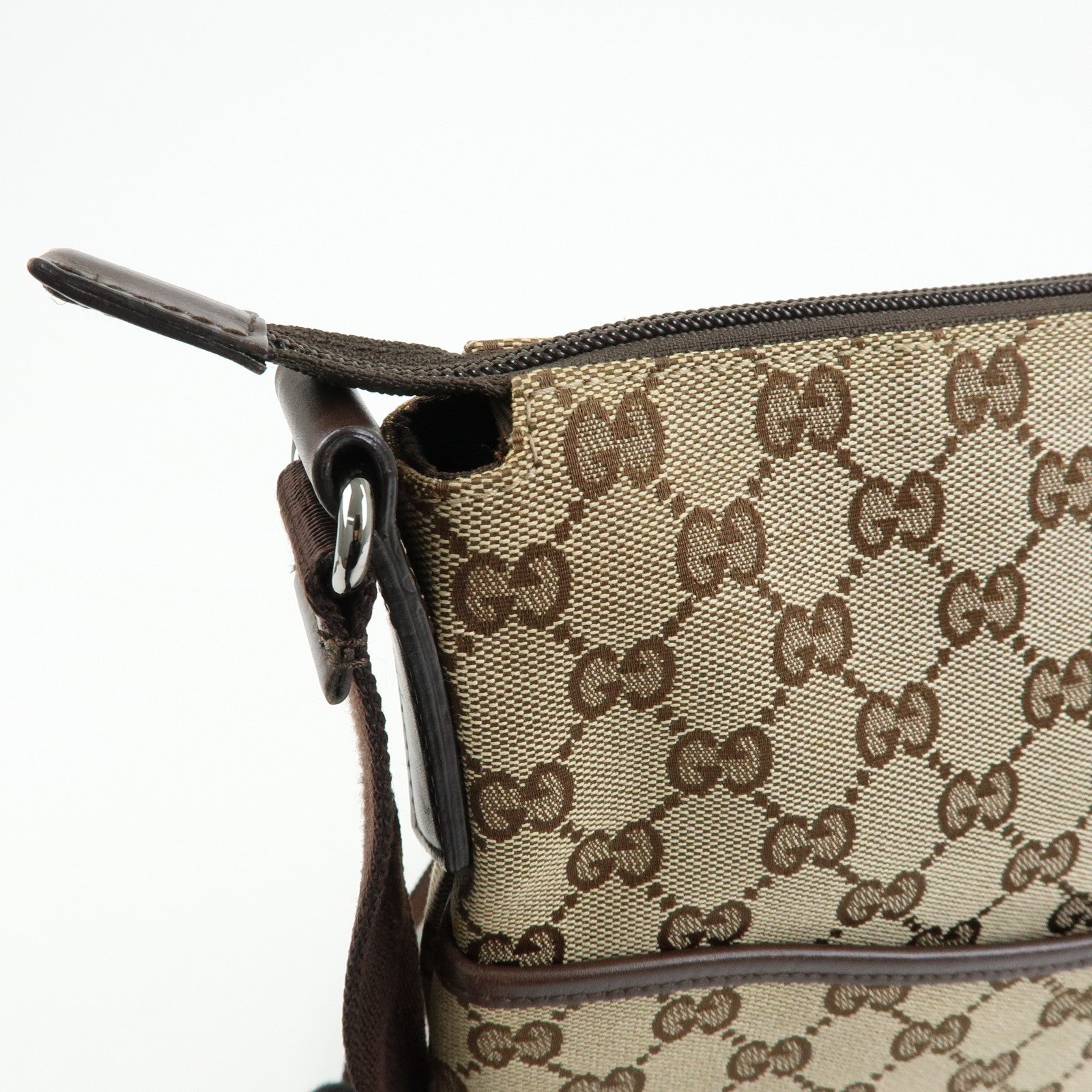 GUCCI GG Canvas Leather Shoulder Crossbody Bag Beige Brown 145857