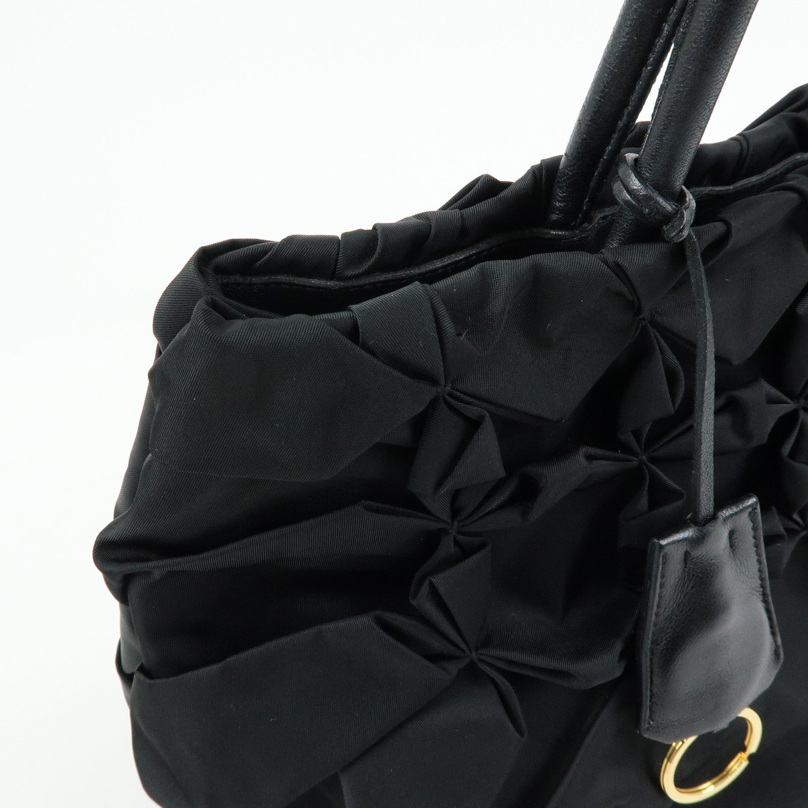 PRADA Triangle Logo Nylon Leather Hand Bag Tote Bag Black BN1701
