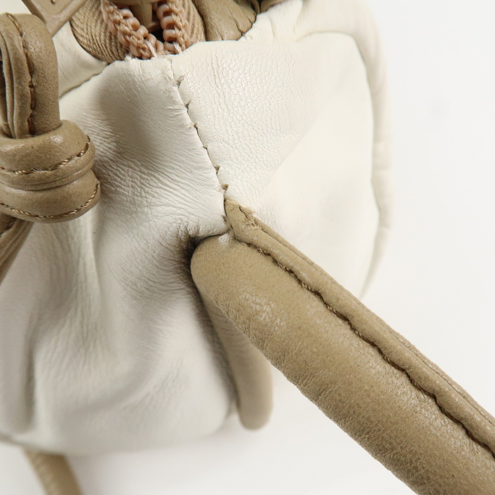 LOEWE Leather Shoulder Bag Crossbody Bag Beige White Used