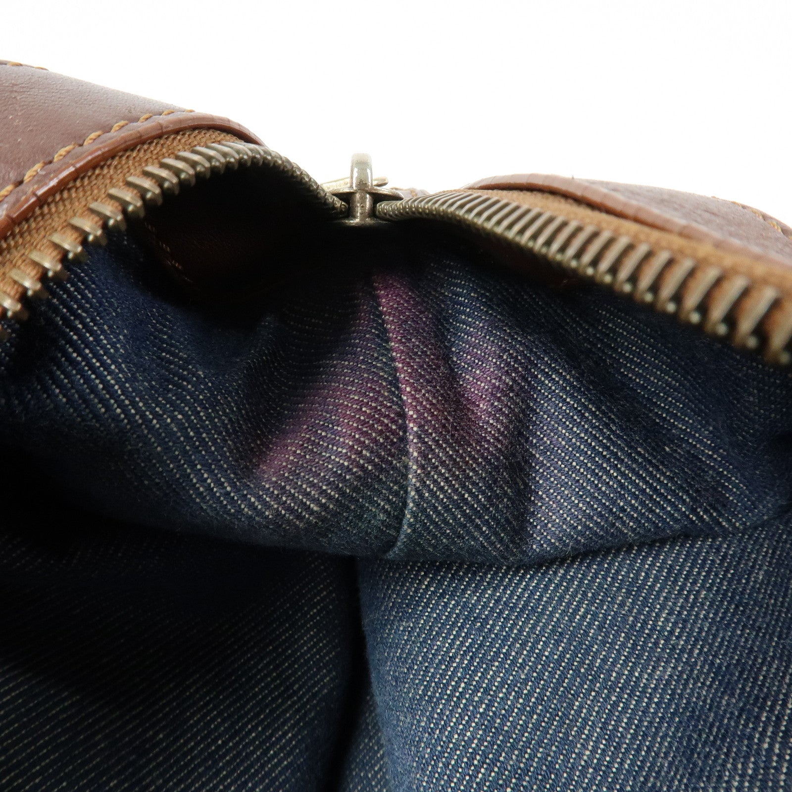 CELINE Macadam Denim Leather Shoulder Bag Hand Bag Blue Brown