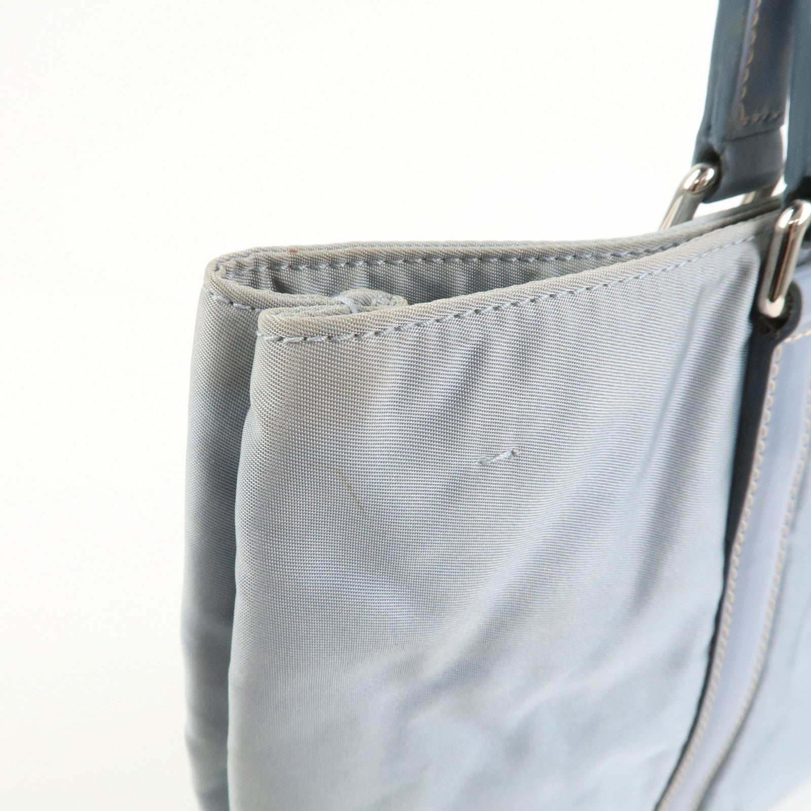 PRADA Triangle Logo Nylon Leather Hand Bag Light Blue