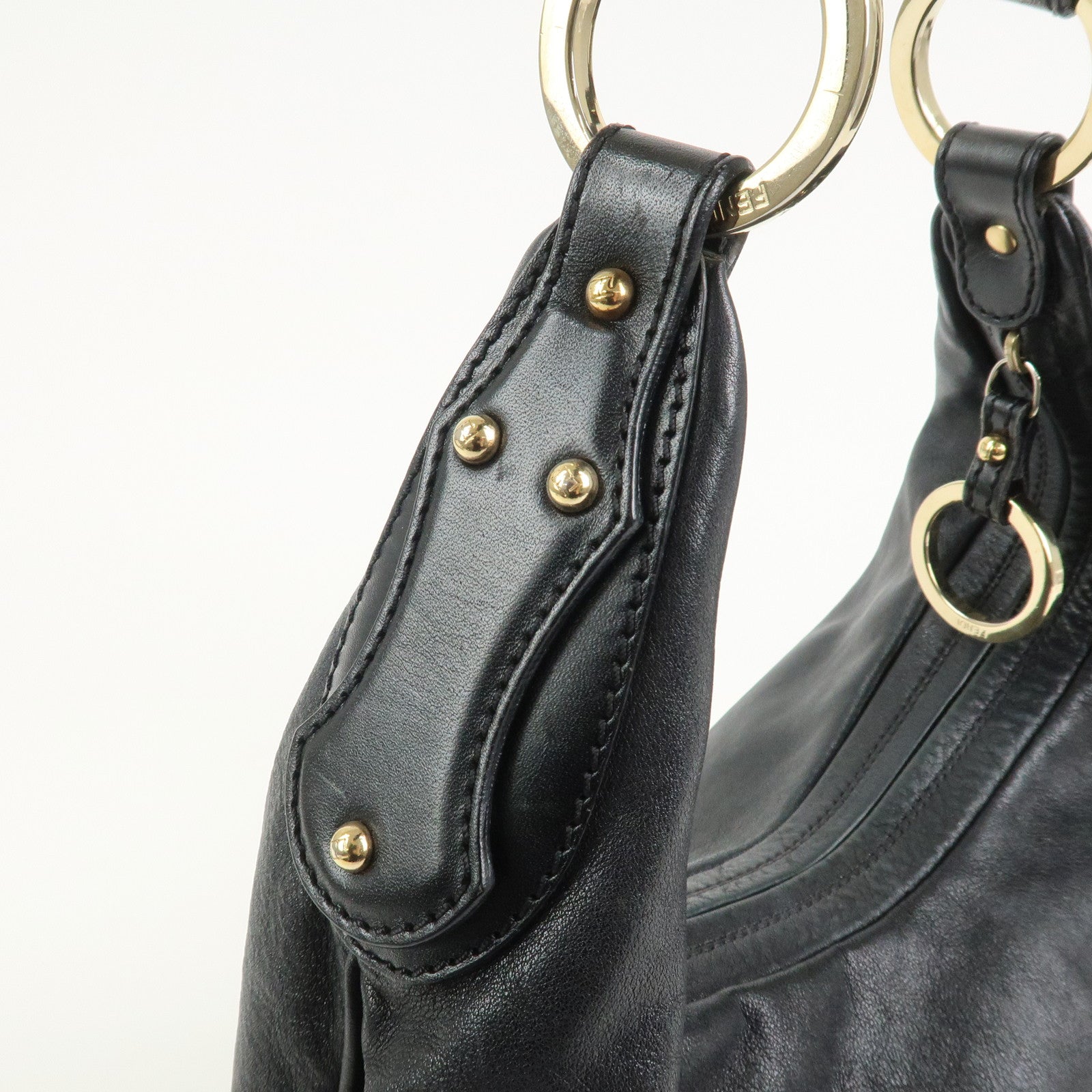 FENDI Leather Shoulder Bag Hand Bag Black 8BR340