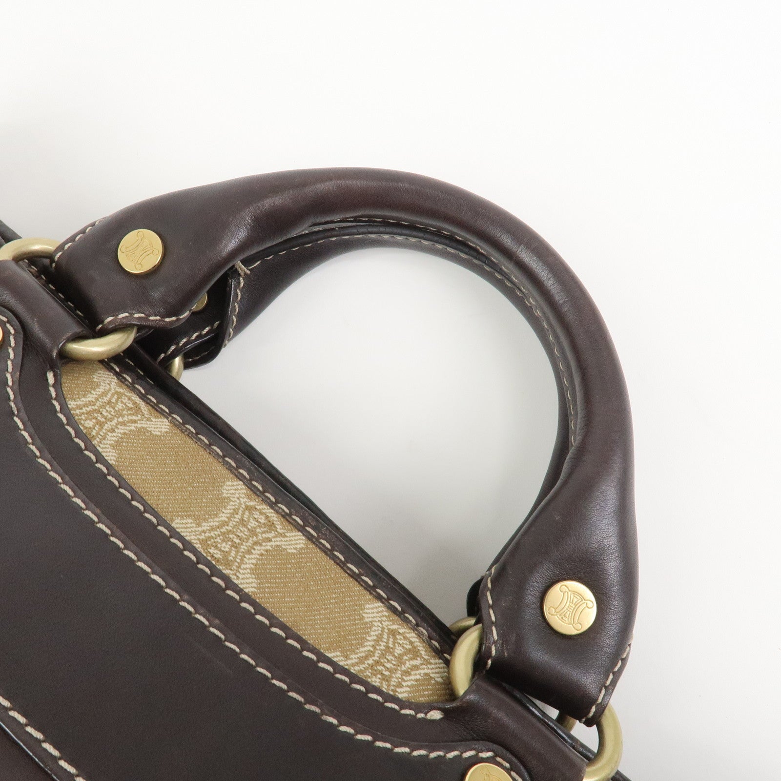 CELINE Macadam Denim Leather Boogie Bag Hand Bag Tote Bag Brown