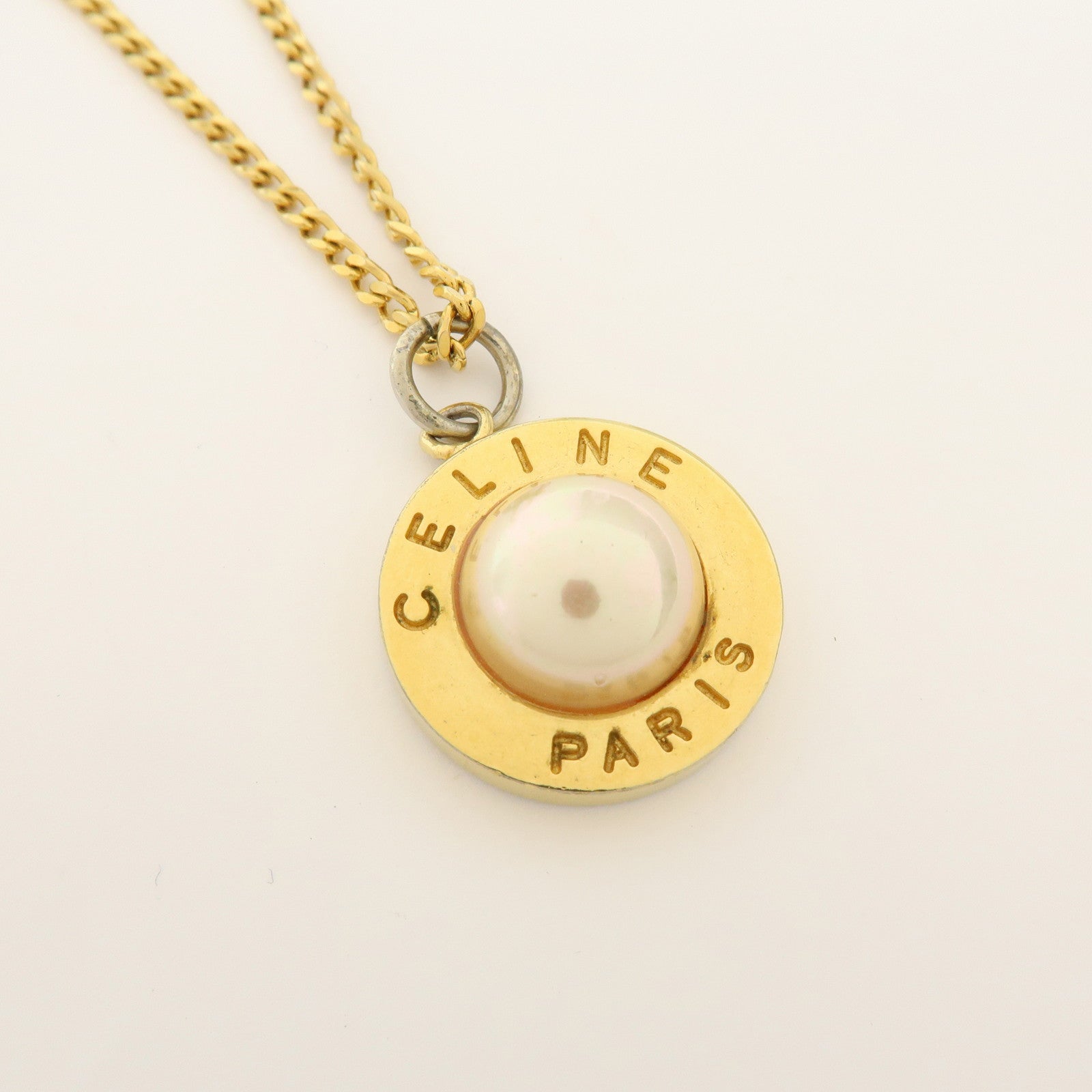 CELINE Gold Plated Imitation Pearl Necklace Gold