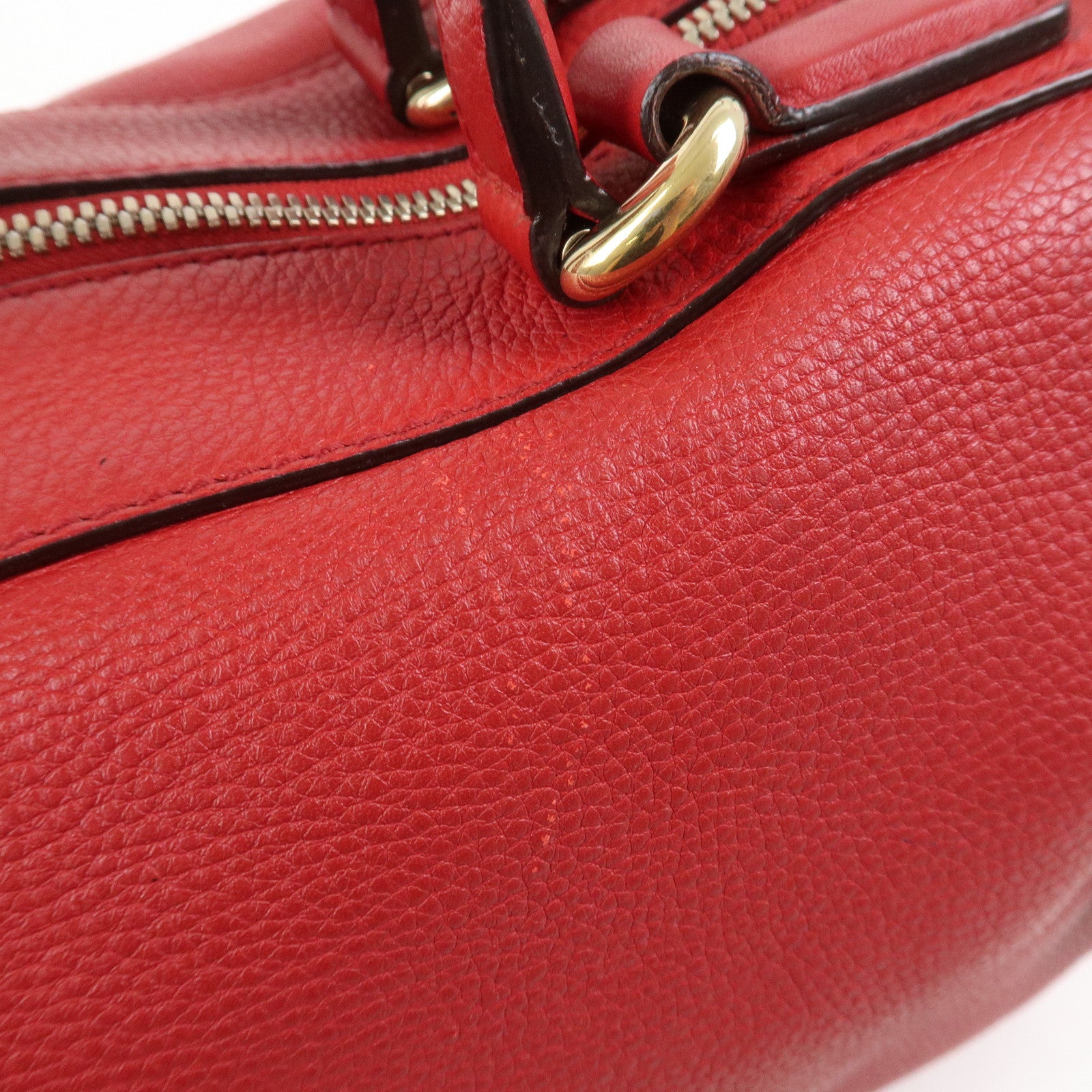 GUCCI SOHO Interlocking G Leather Boston Bag Hand Bag Red 282302