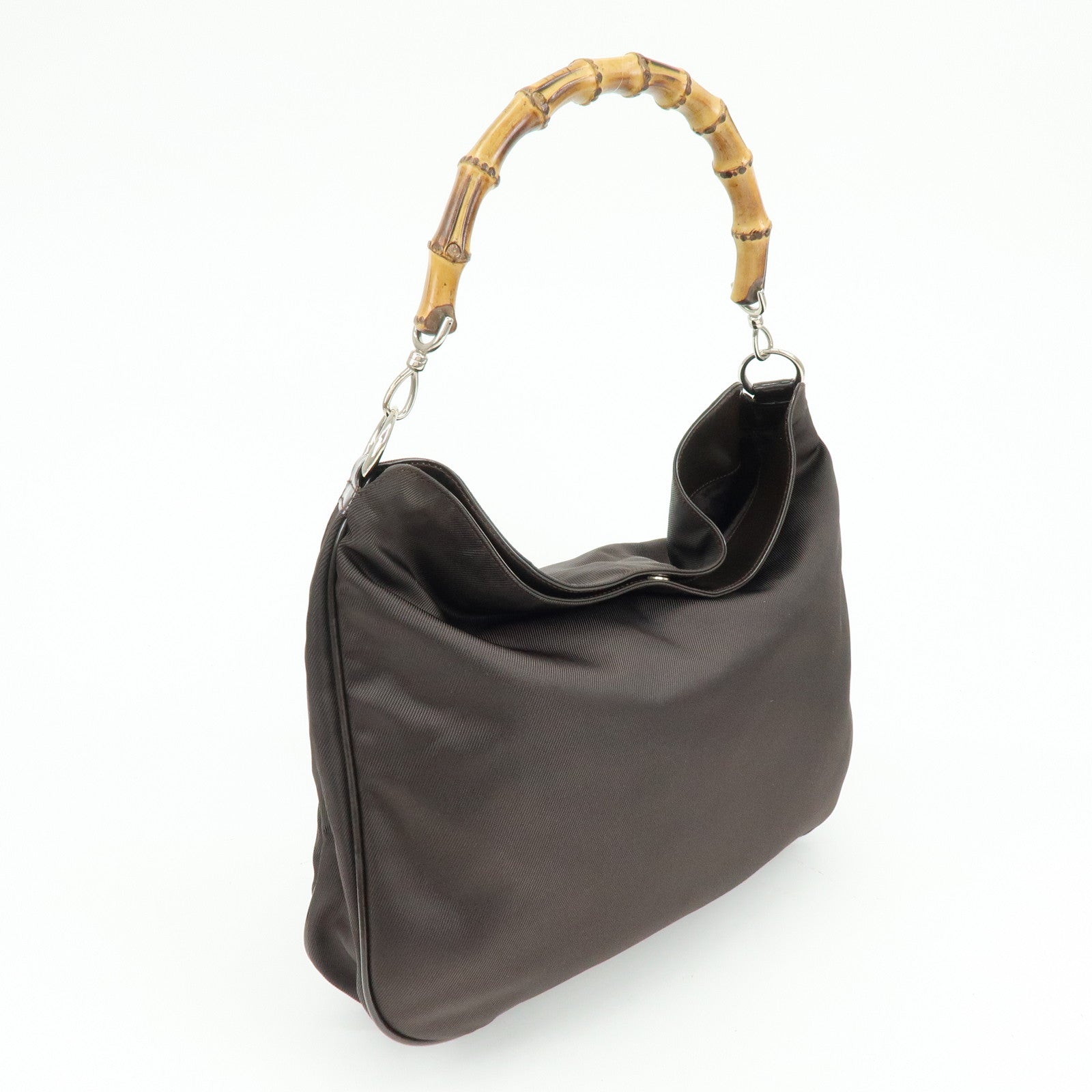 GUCCI Bamboo Nylon Leather 2Way Bag Hand Bag Shoulder Bag 001・2852