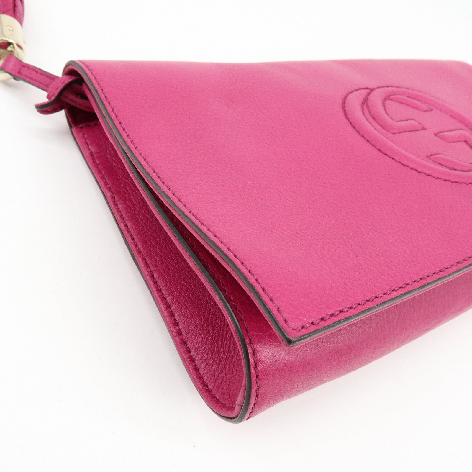 GUCCI SOHO Interlocking G Leather Tassel Clutch Bag Pink 336753
