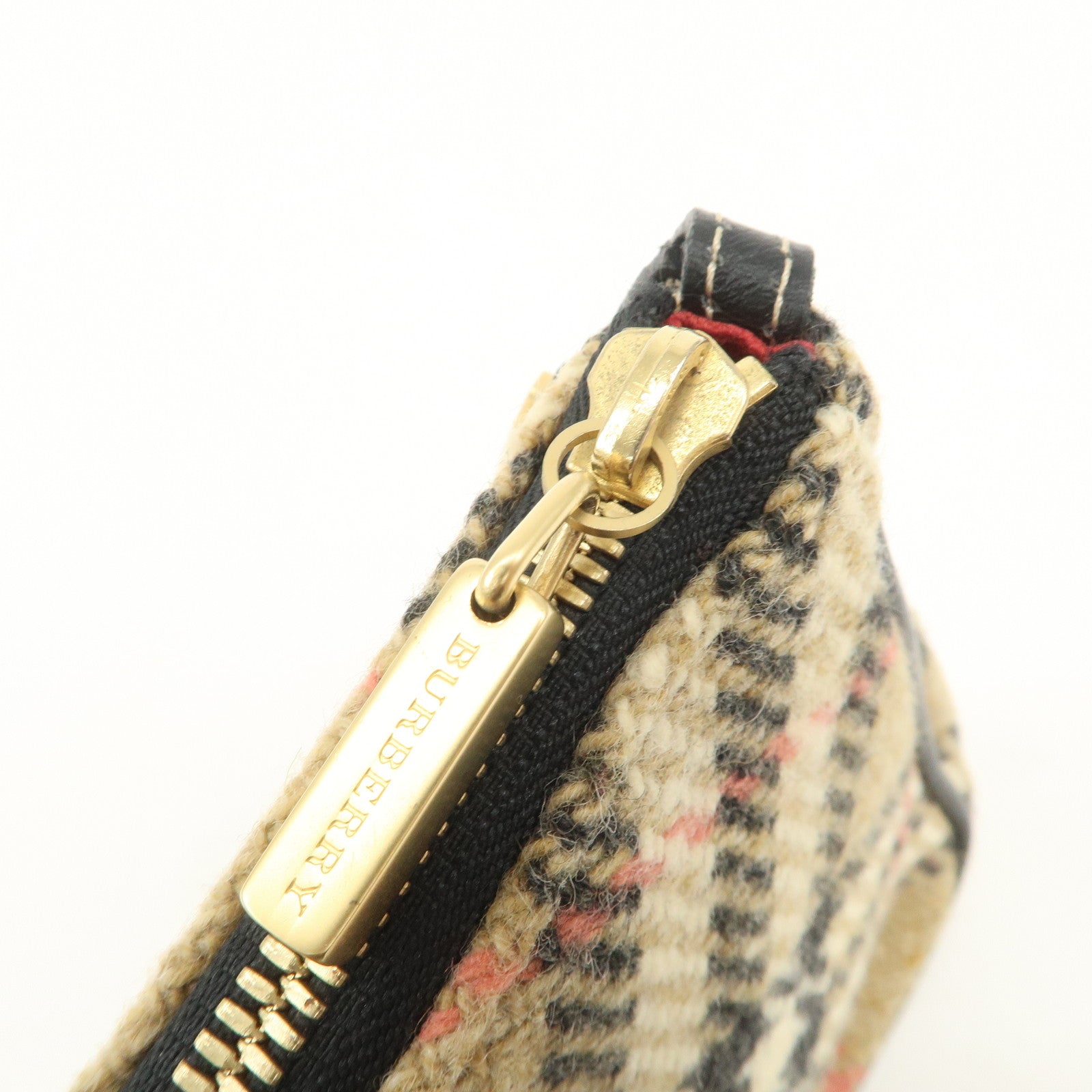 BURBERRY Nova Plaid Wool Leather Shoulder Bag Hand Bag Beige Black