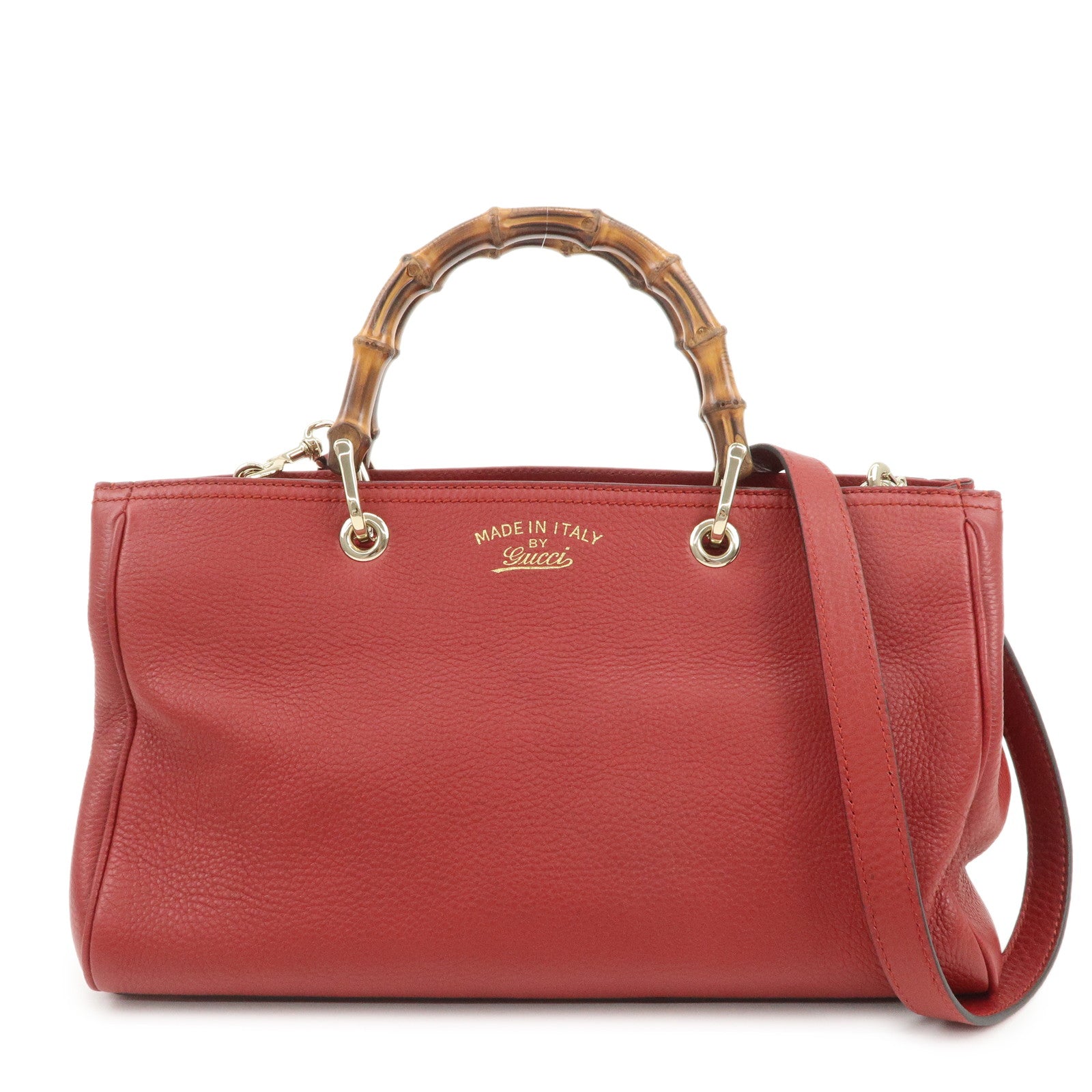 GUCCI Bamboo Shopper Medium 2Way Shoulder Hand Bag Red 323660