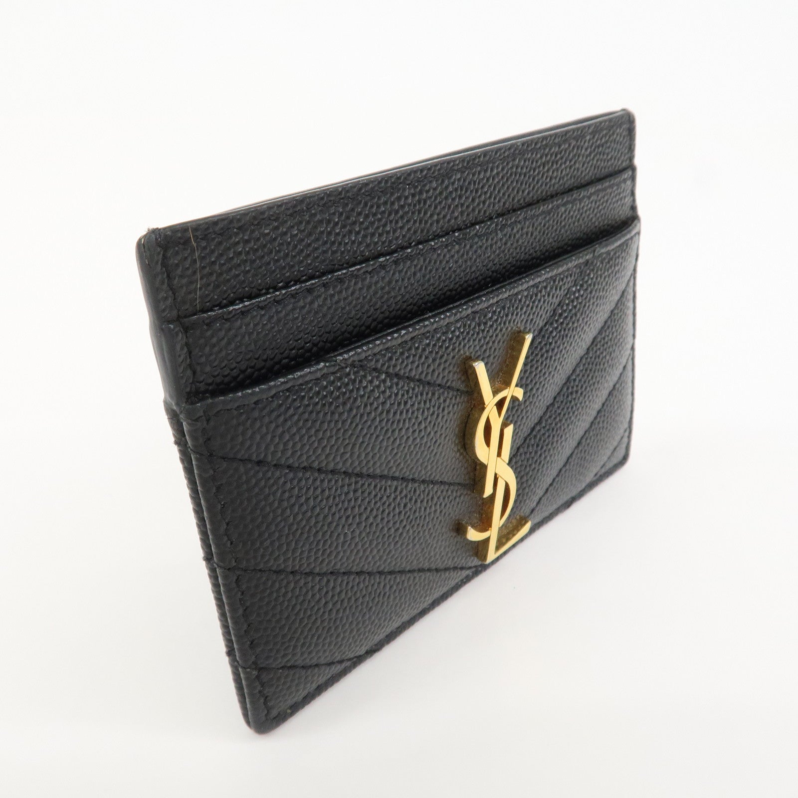 SAINT LAURENT PARIS Casandra Leather Card Case Black 423291