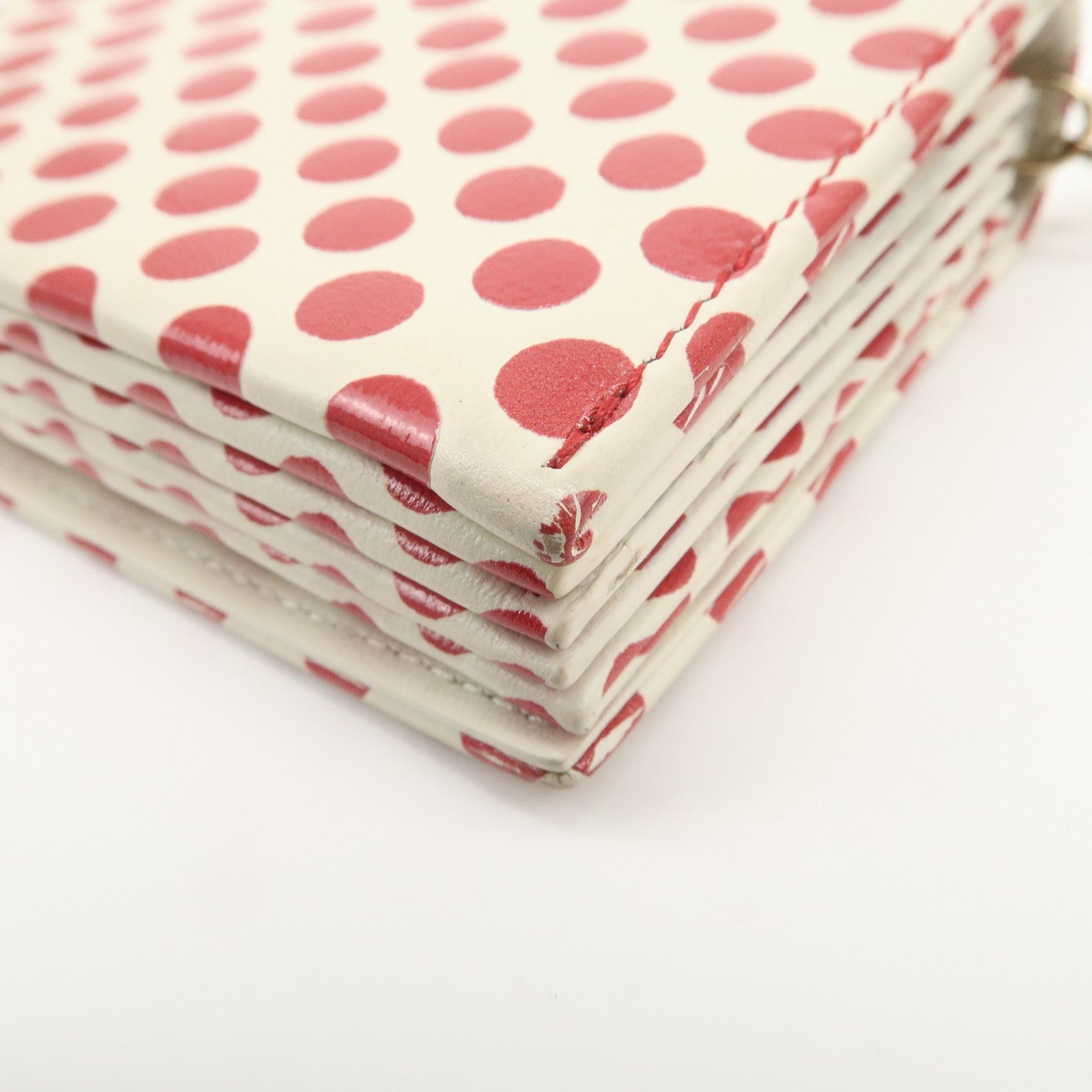 Christian Dior Leather Card Case Card Holder Dots Ivory Red