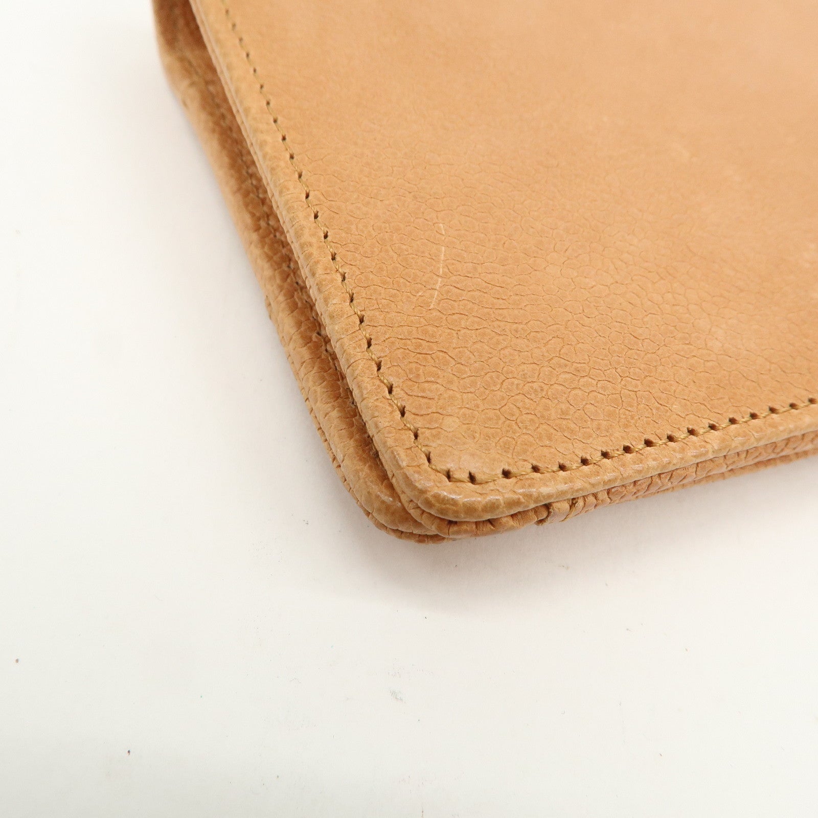 CHANEL Logo Caviarskin Flap Long Wallet Light Brown