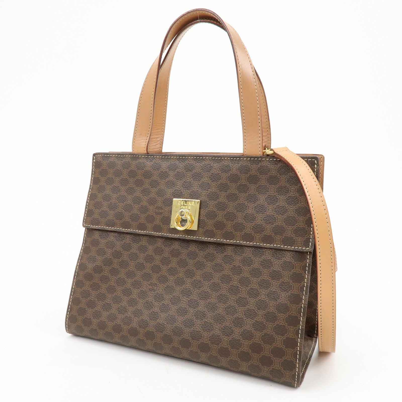 CELINE Macadam PVC Leather 2Way Bag Hand Bag Shoulder Bag Brown