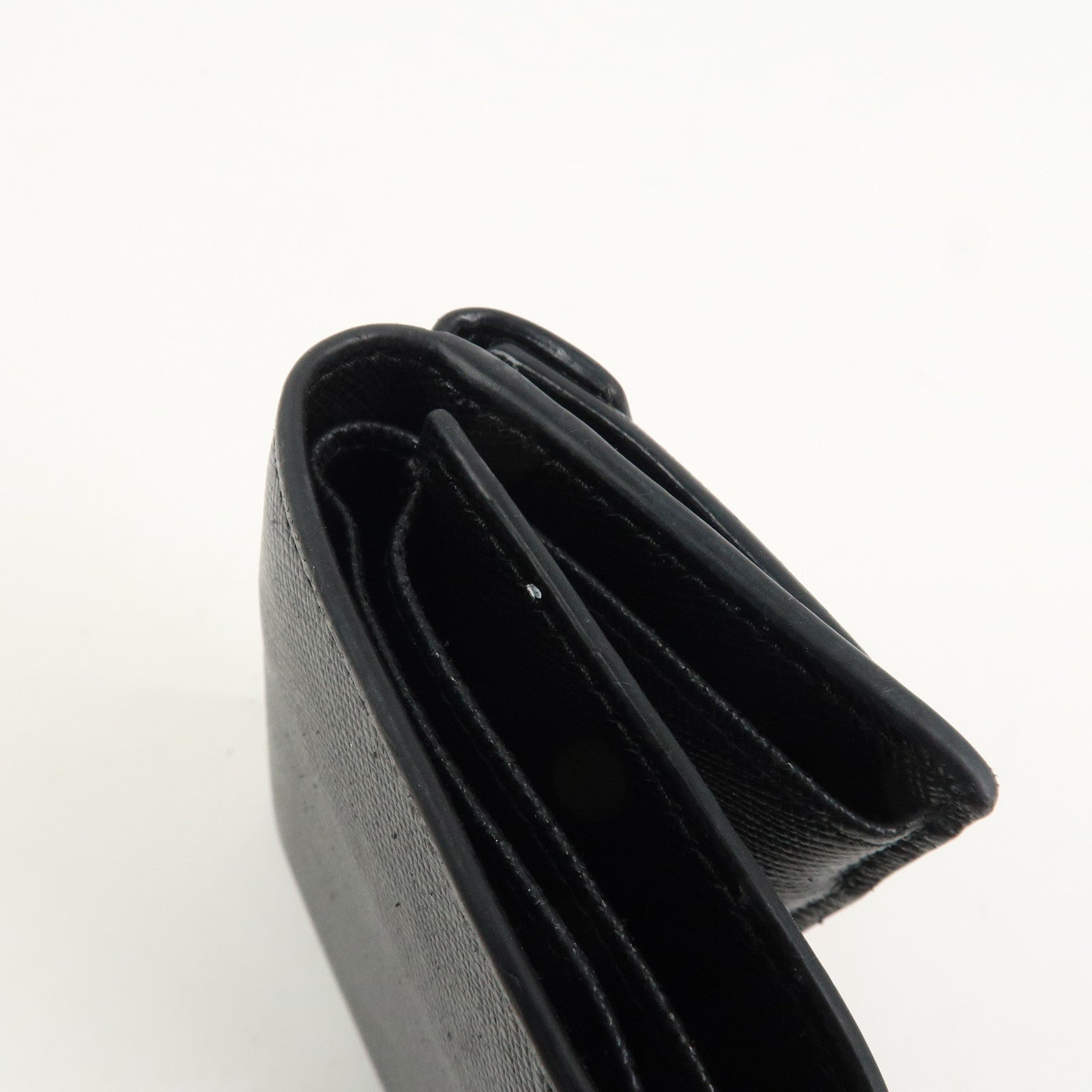 PRADA Triangle Logo Saffiano Leather Tri-fold Wallet Black 1MH021
