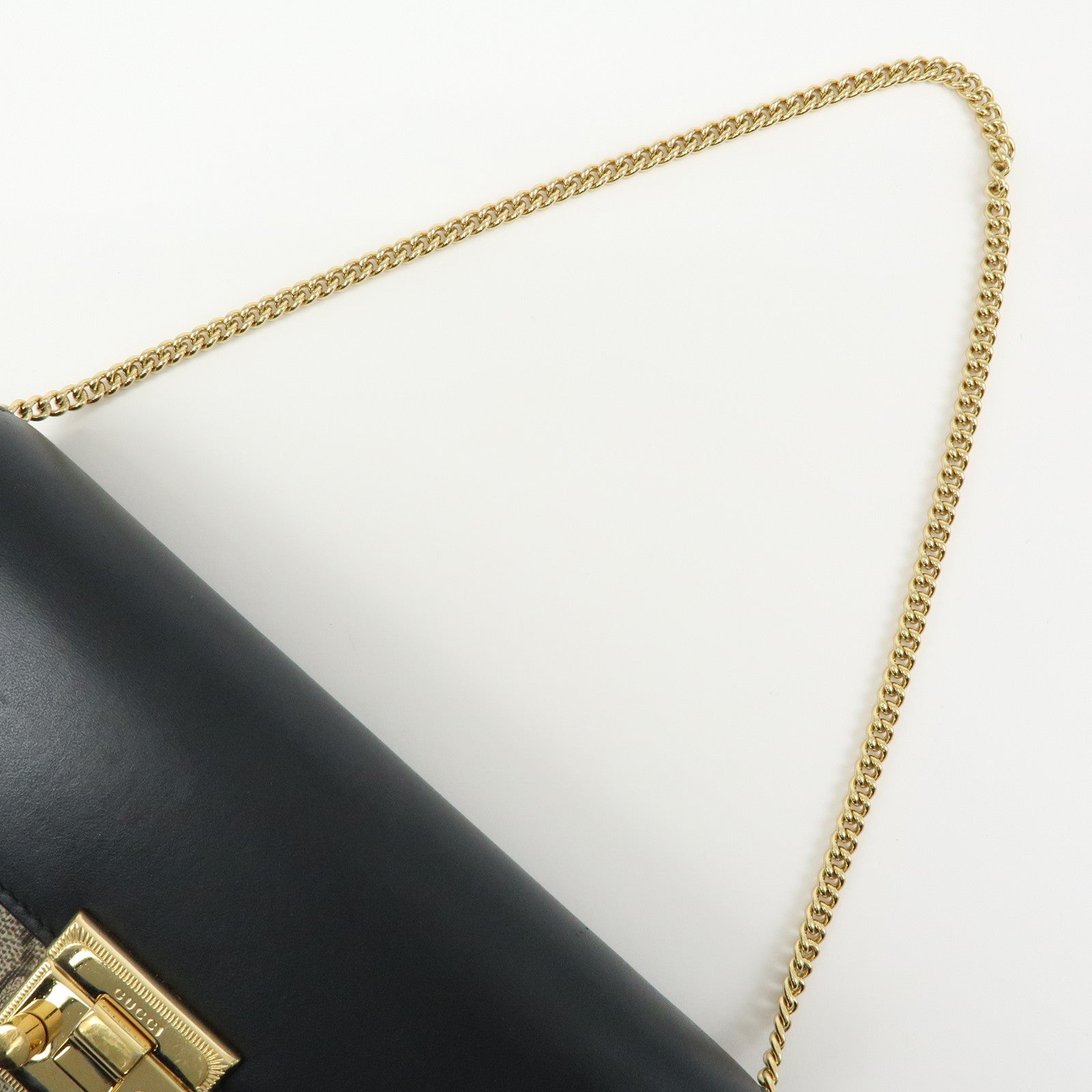 GUCCI GG Supreme Leather Chain Long Wallet WOC Beige Black 453506