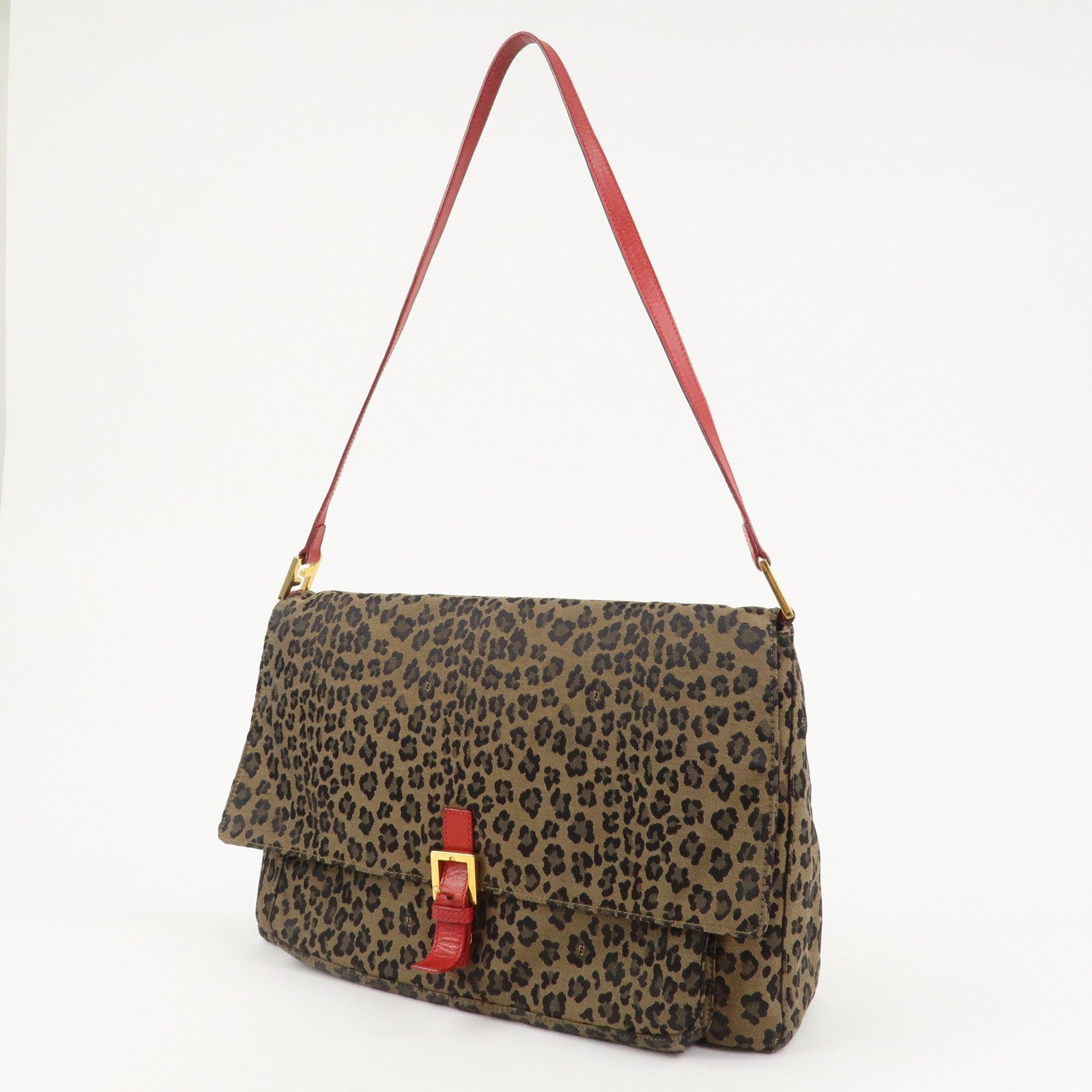 FENDI Canvas Leather Shoulder Bag Crossbody Bag Leopard 263570
