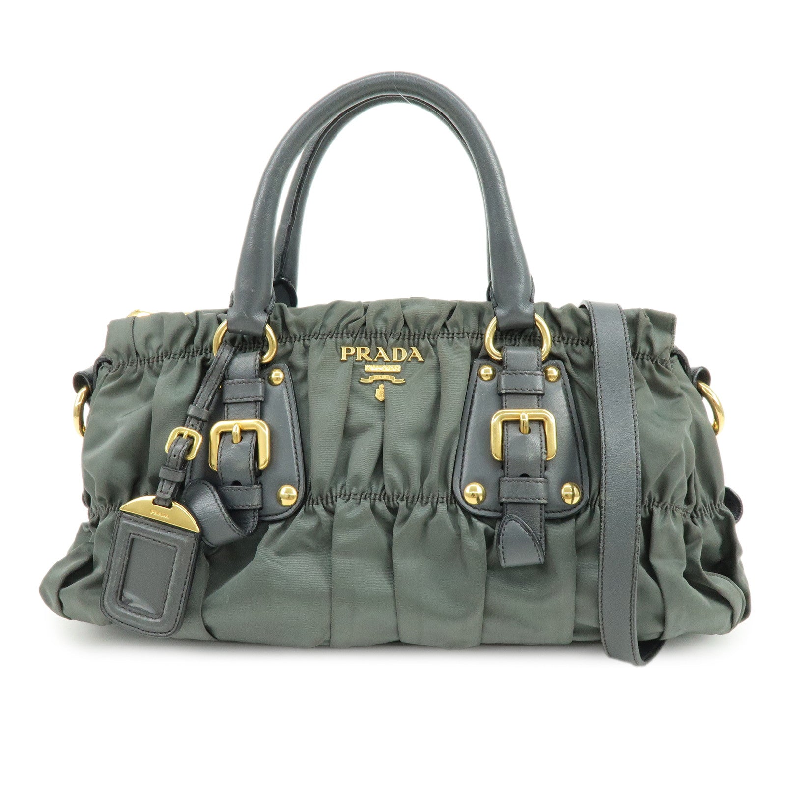 PRADA Nylon Leather 2Way Bag Hand Bag Shoulder Bag Gray BN1407