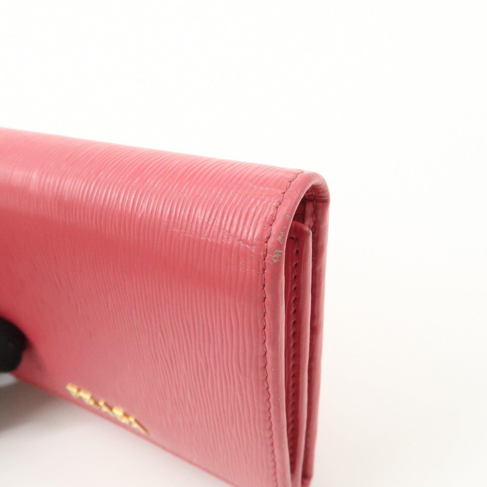 PRADA Saffiano Leather Trifold Compact Wallet Pink 1MH176 Used