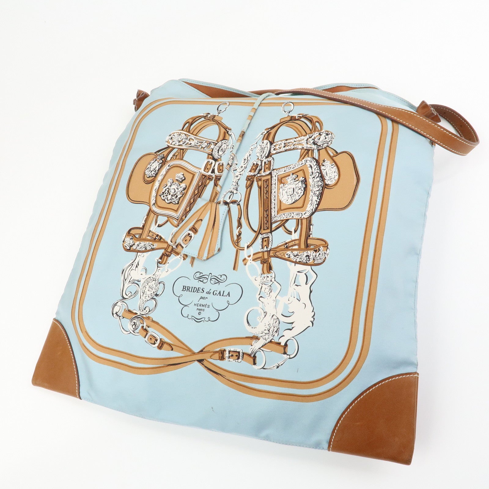 HERMES Silky City MM Canvas Leather Shoulder Bag BRIDES de GALA