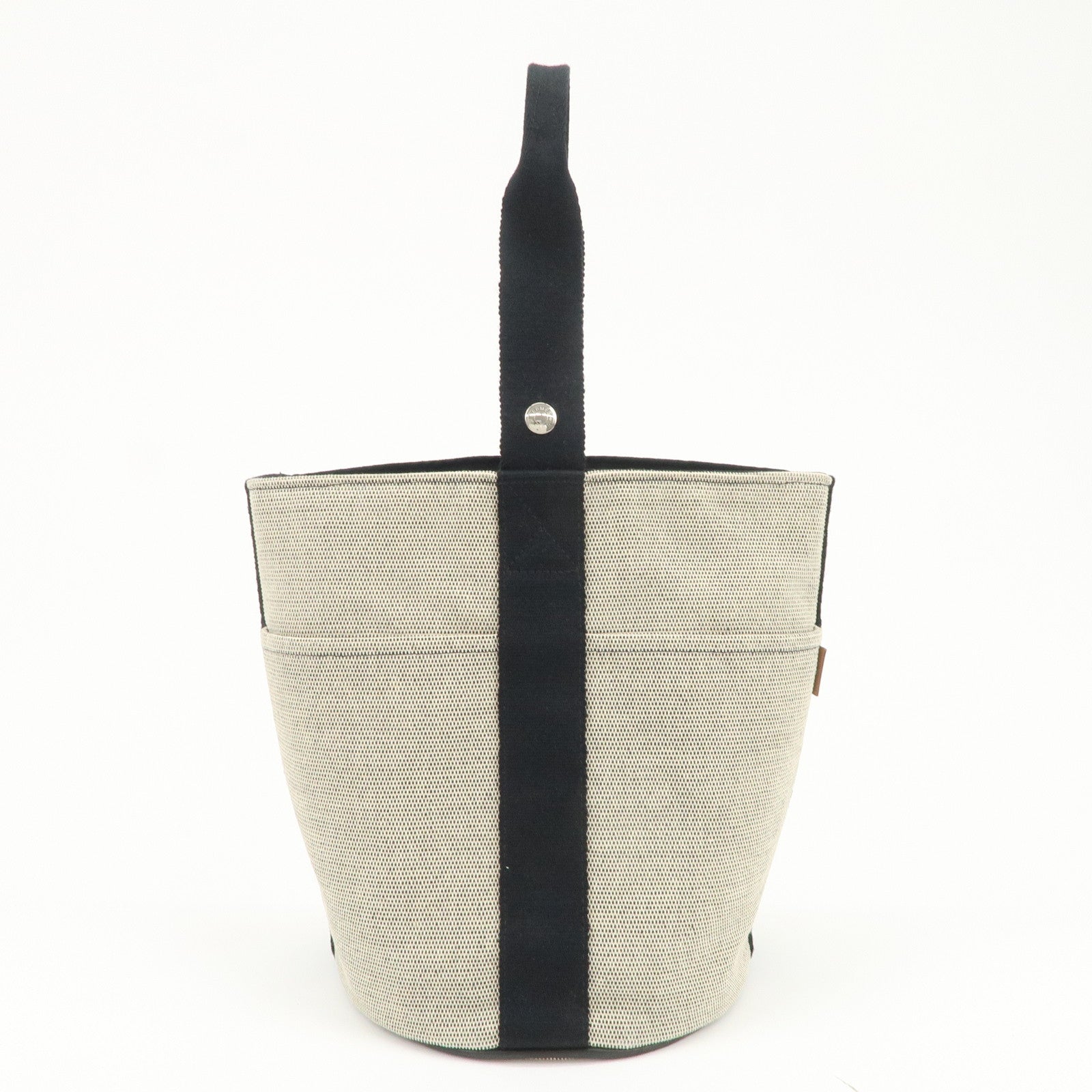 HERMES Saxo MM Toile H Hand Bag Bucket Bag Ivory Black