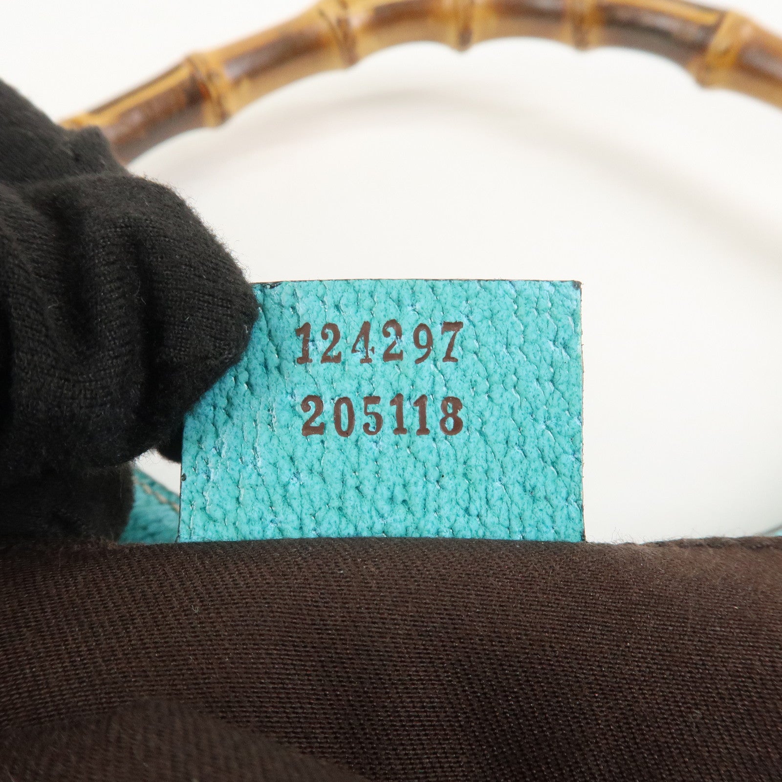 GUCCI Bamboo GG Canvas Leather Hand Bag Brown Light Blue 124297