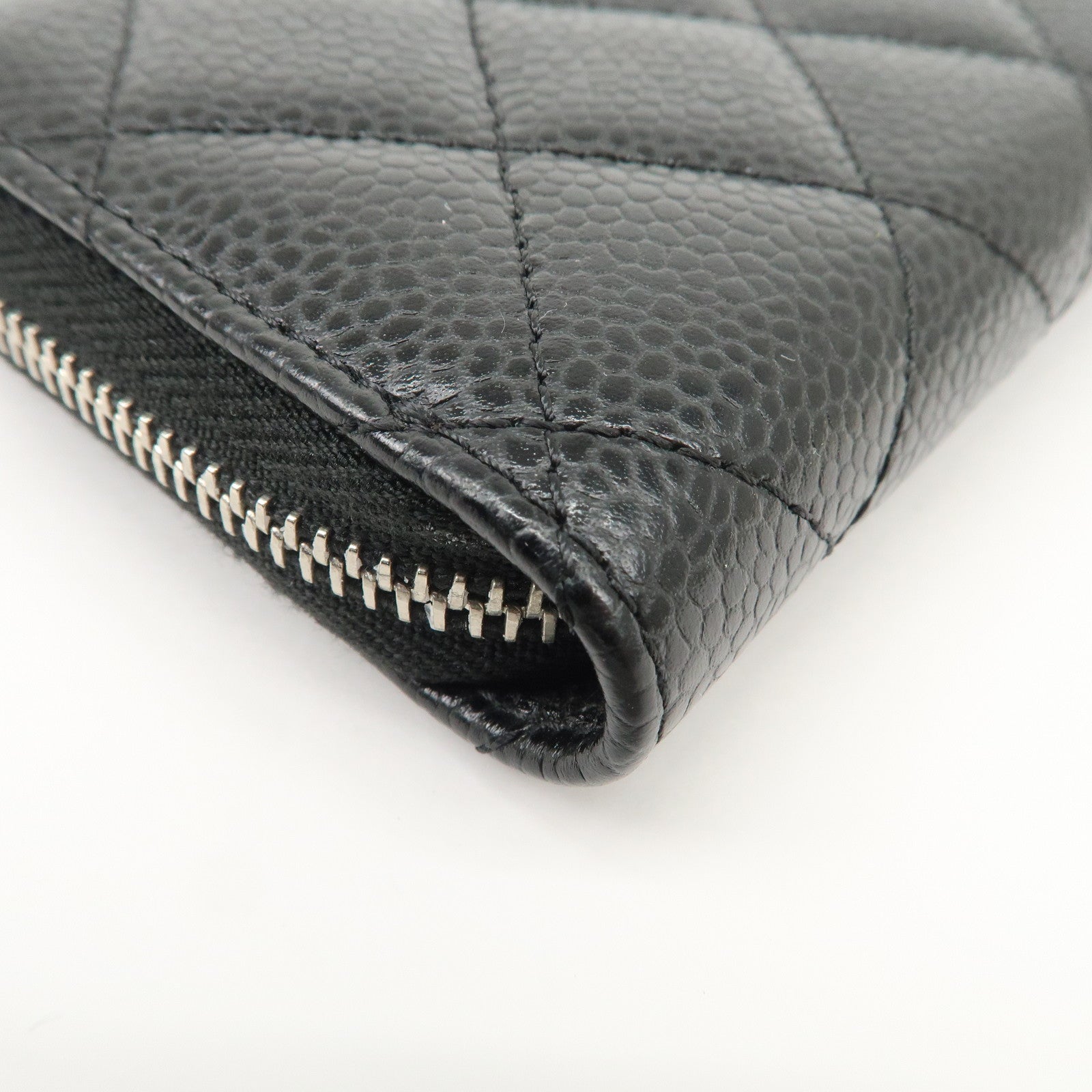 CHANEL Matelasse Caviarskin Coin Case Black Silver Hardware