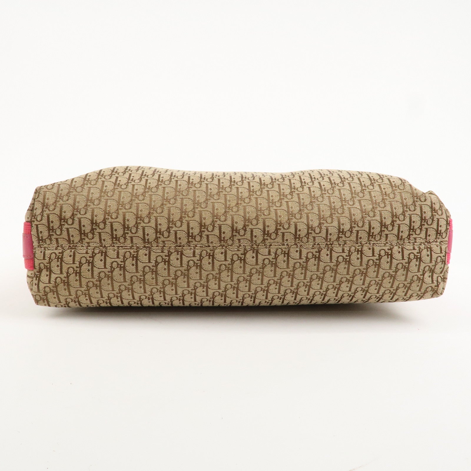 Christian Dior Trotter Canvas Leather Shoulder Bag Beige Pink