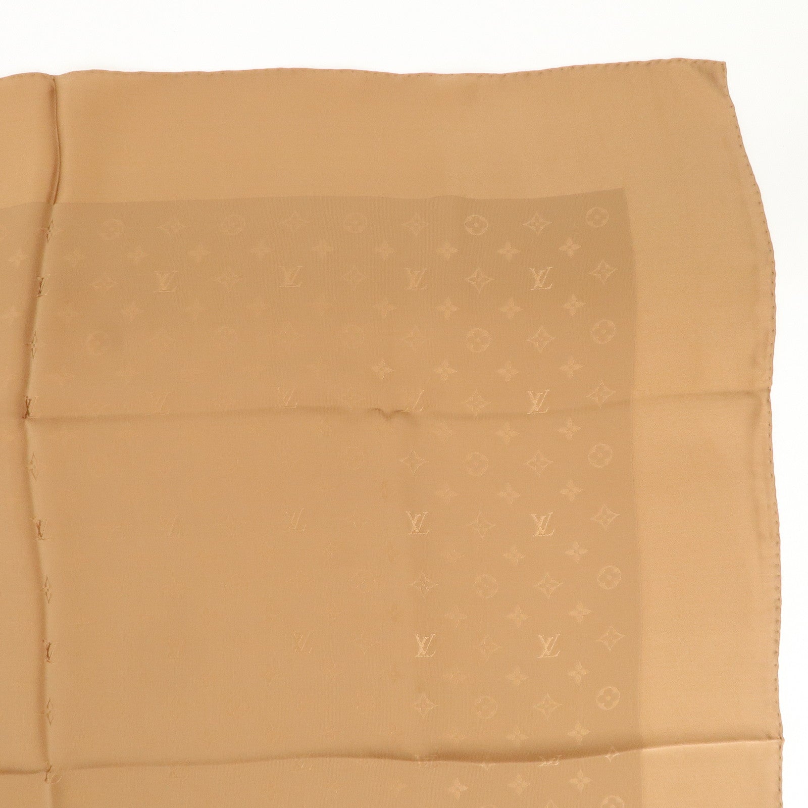 Louis Vuitton Monogram Logo Silk 100% Scarf Caramel