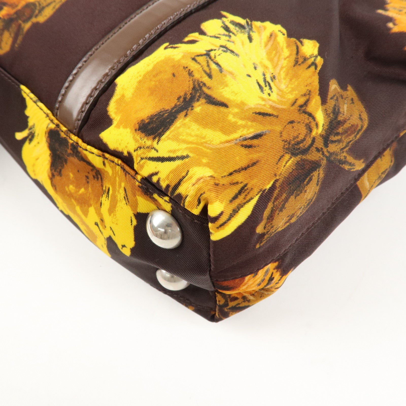 PRADA Triangle Logo 2Way Hand Bag Shoulder Bag Brown Yellow BN1052 Used