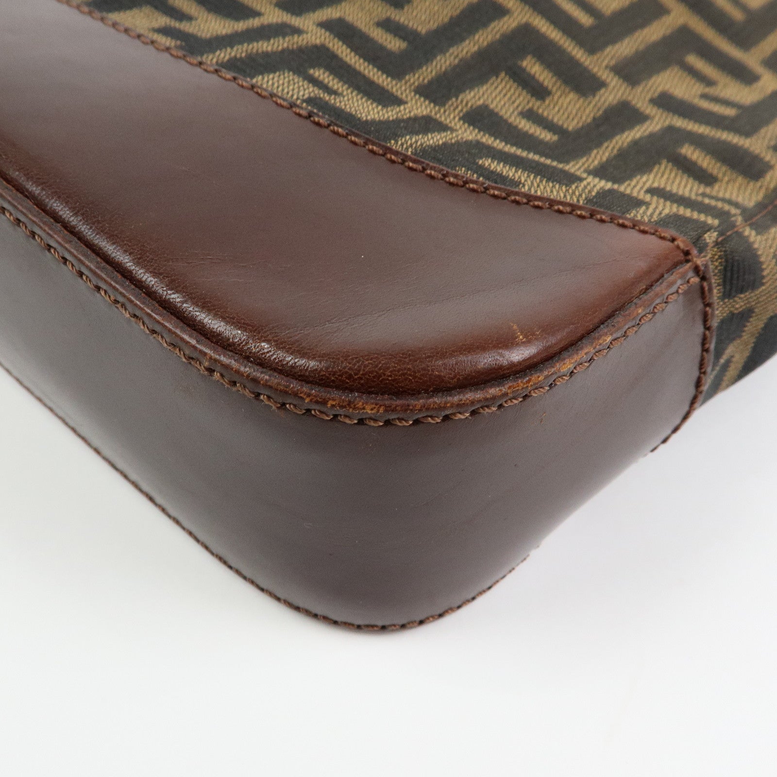 FENDI Zucca Canvas Leather Tote Bag Shoulder Bag Brown 16329