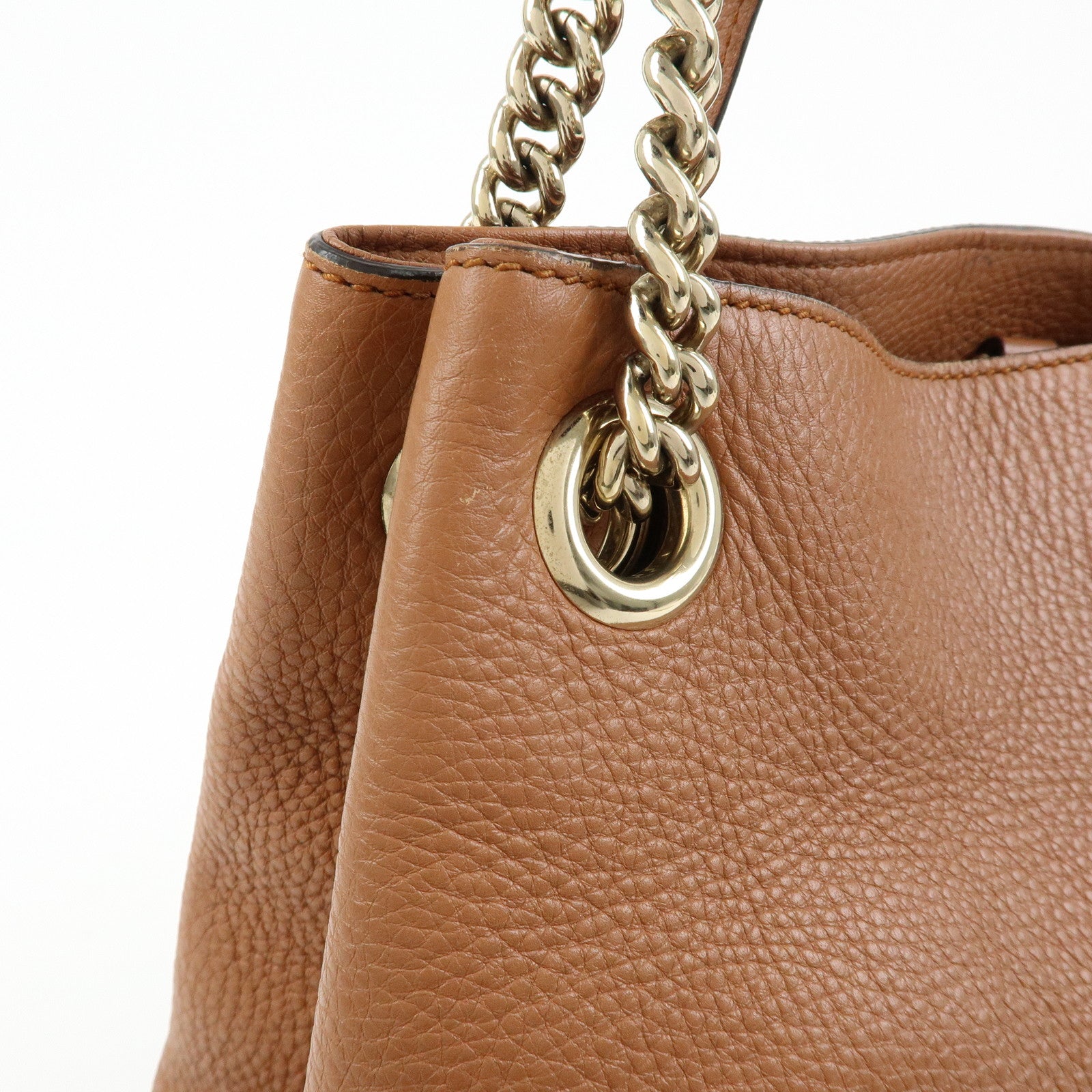 GUCCI SOHO Interlocking G Leather Chain Shoulder Bag Brown 308982