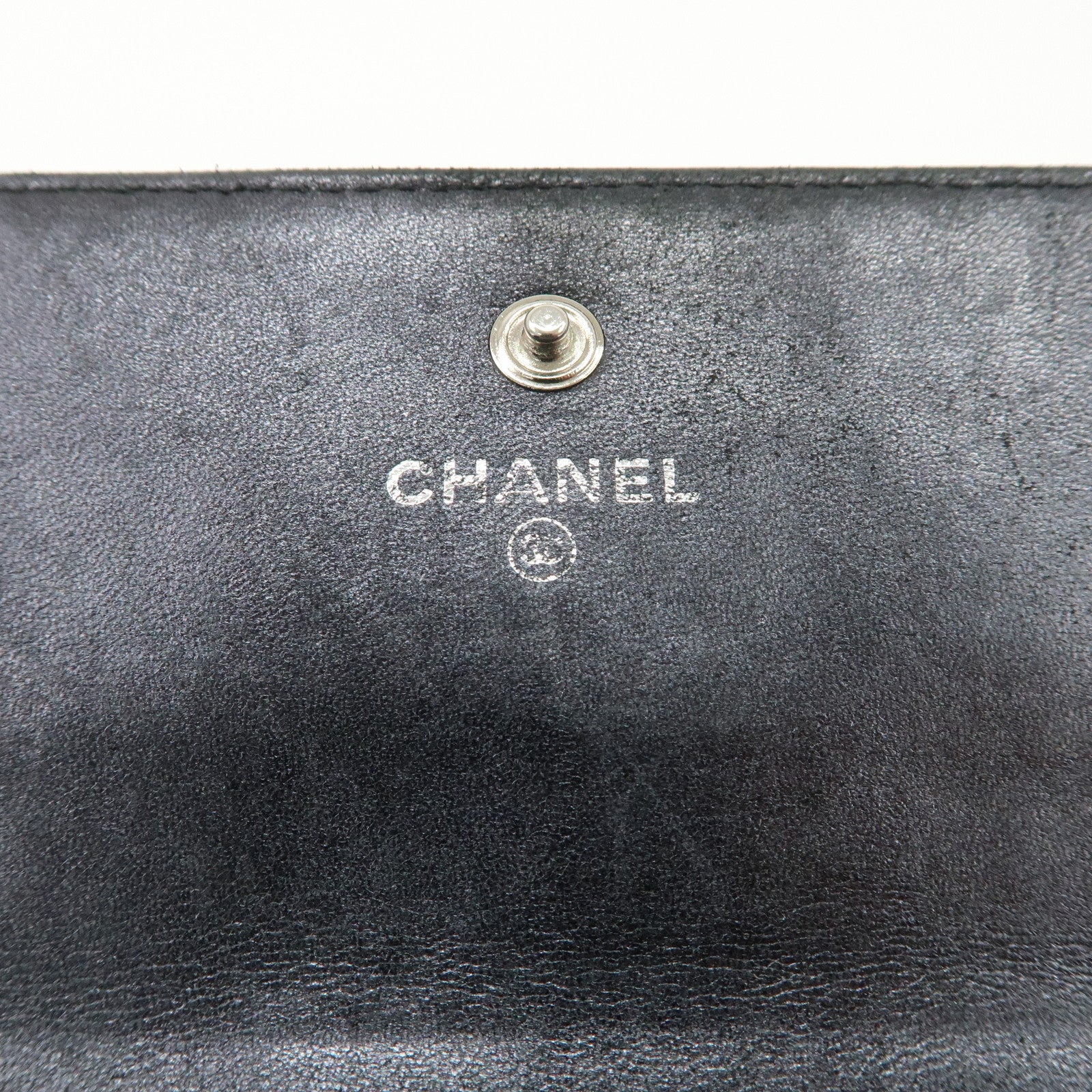 CHANEL Icon Line COCO Mark Lamb Skin Bi-fold Wallet Black Used