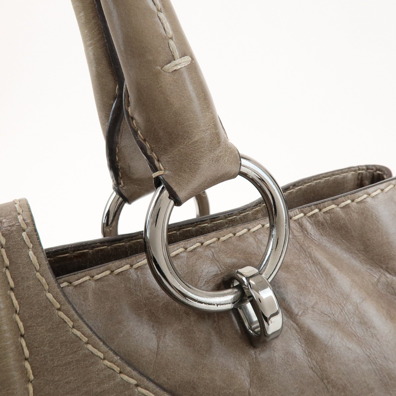 PRADA Logo Leather Shoulder Bag Hand Bag Gray BN2067