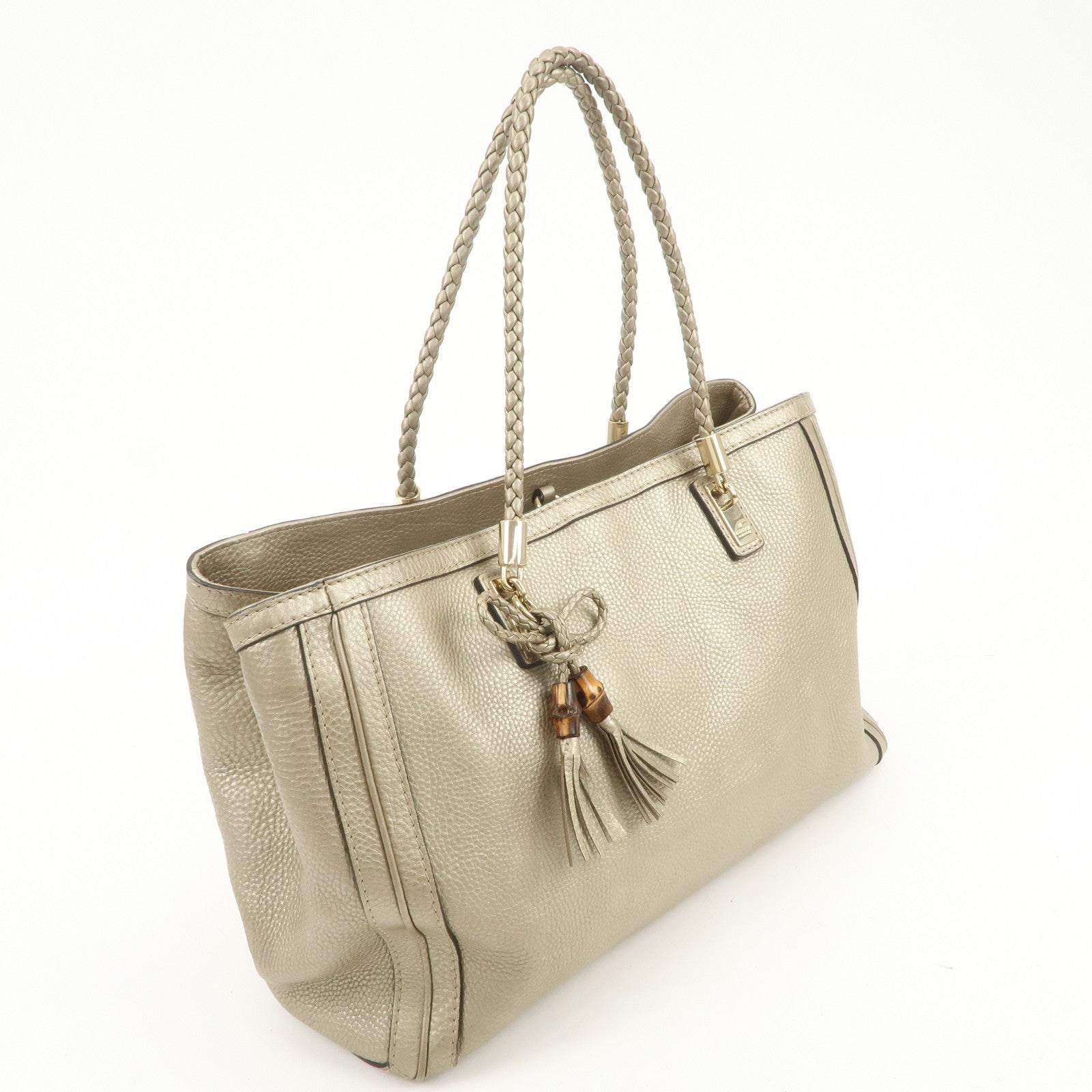 GUCCI Bamboo Leather Tote Bag Shoulder Bag Champagne Gold 269945