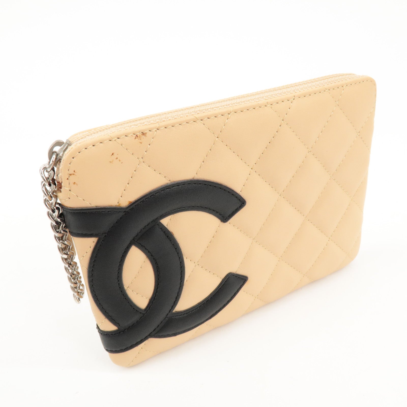 CHANEL COCO Mark Cambon Line Leather Pouch Beige Used
