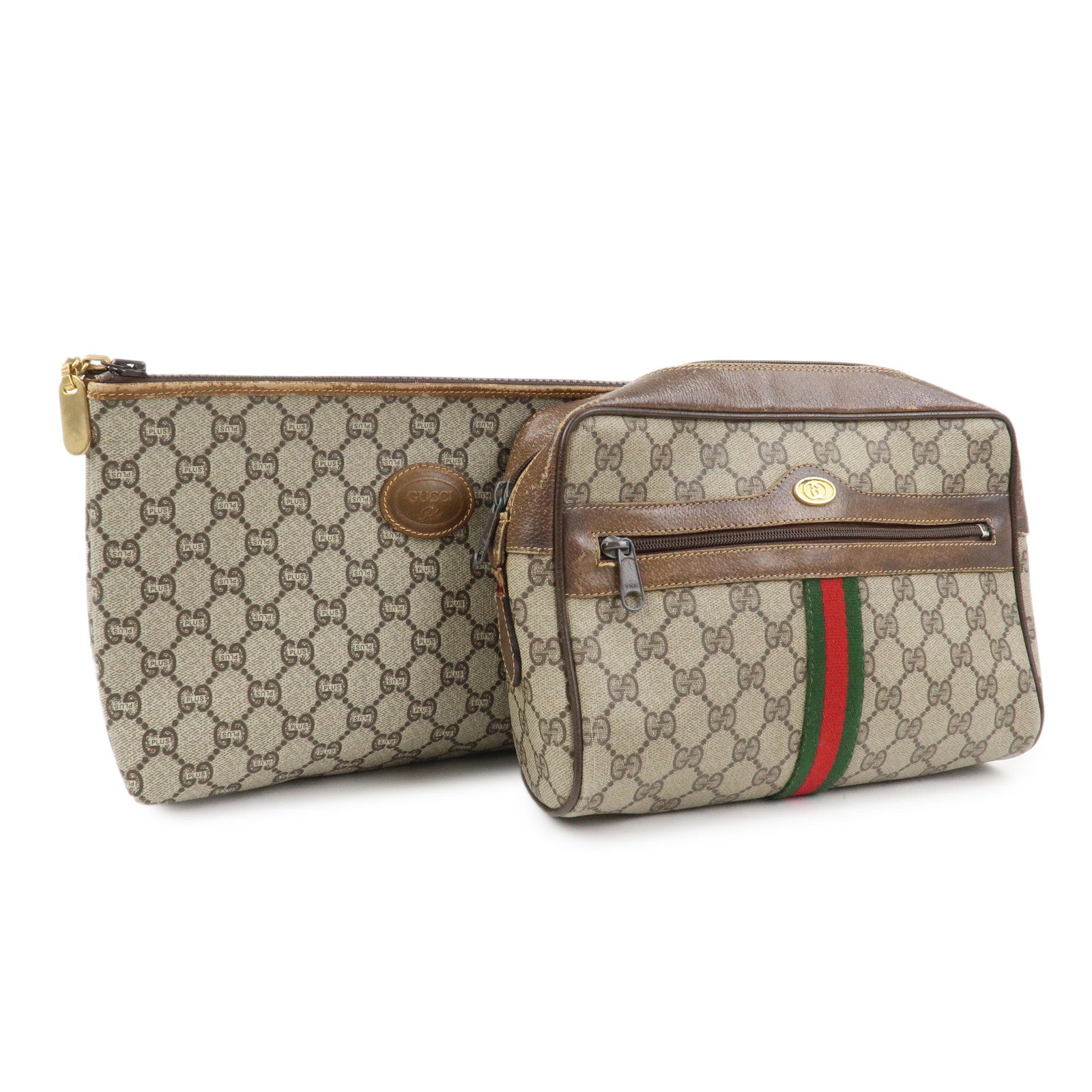 GUCCI Set Of 2 GG Monogram Leather Clutch Bags Beige Brown