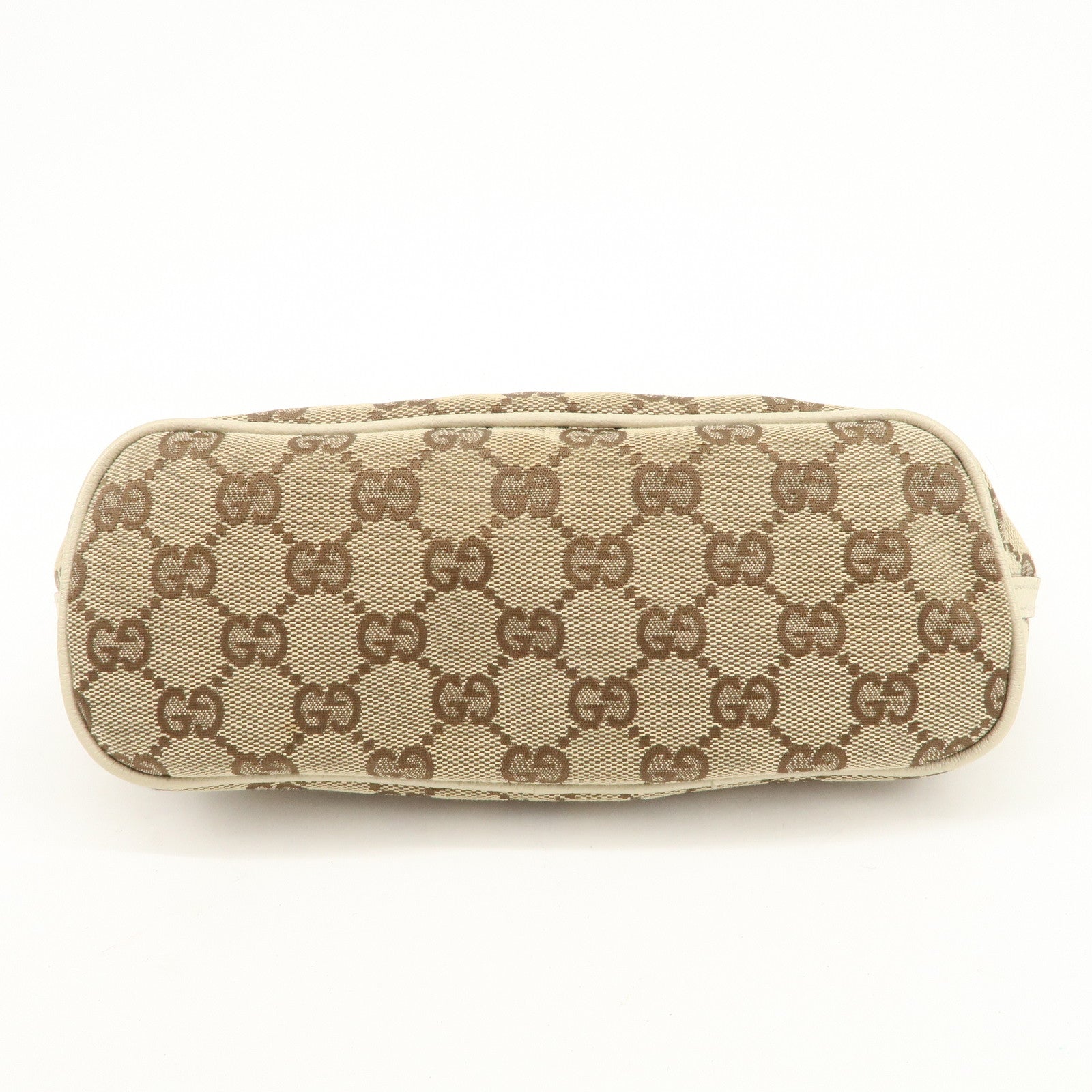 GUCCI Boat Bag GG Canvas Leather Bag Hand Bag Pouch Beige Ivory 07198 Used