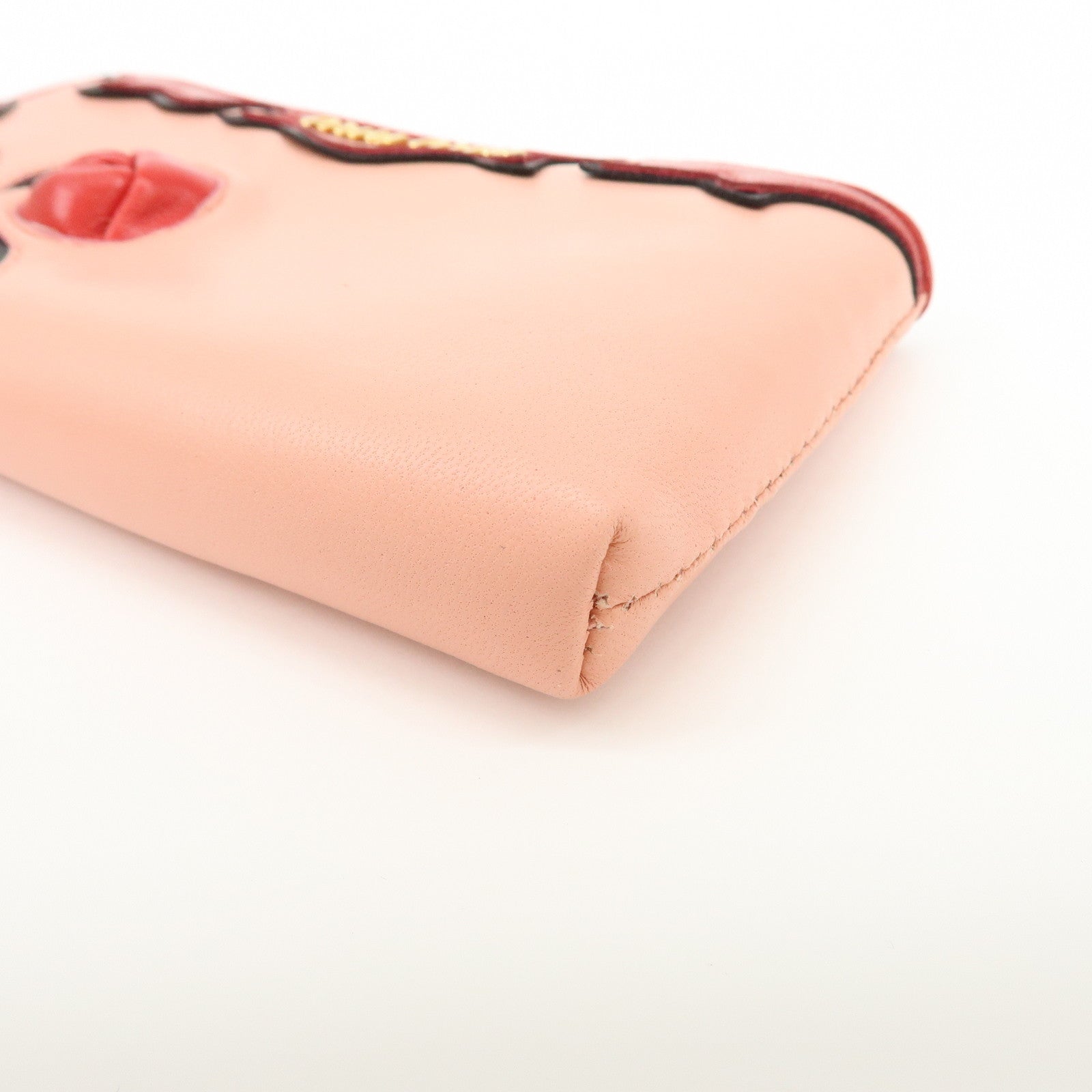 MIU MIU Lamb Skin Leather Zippy Pouch Rose Pink Red