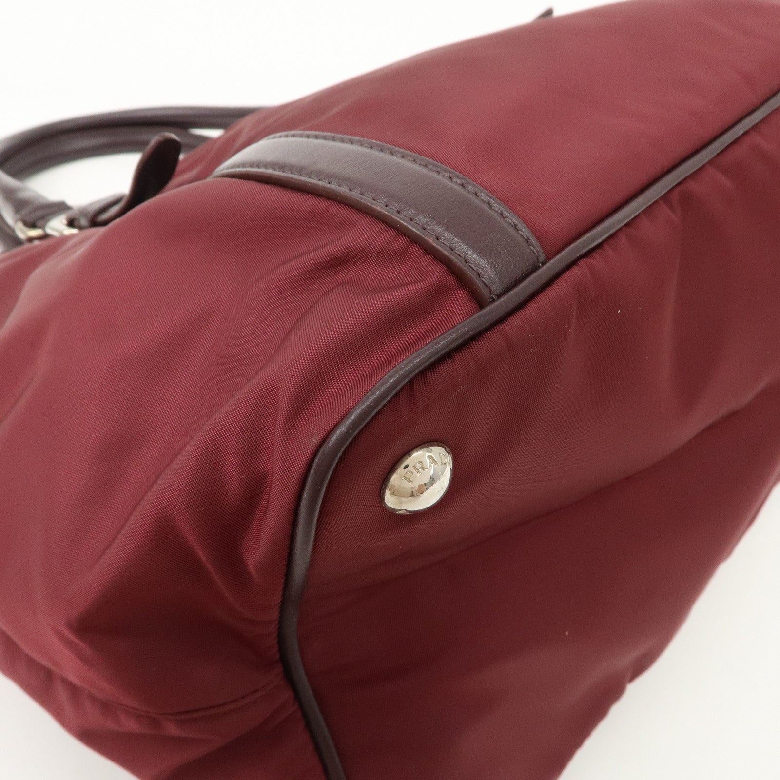 Prada Logo Tessuto Nylon Hand Bag Shoulder Bag Burgundy Red BR5116 Used