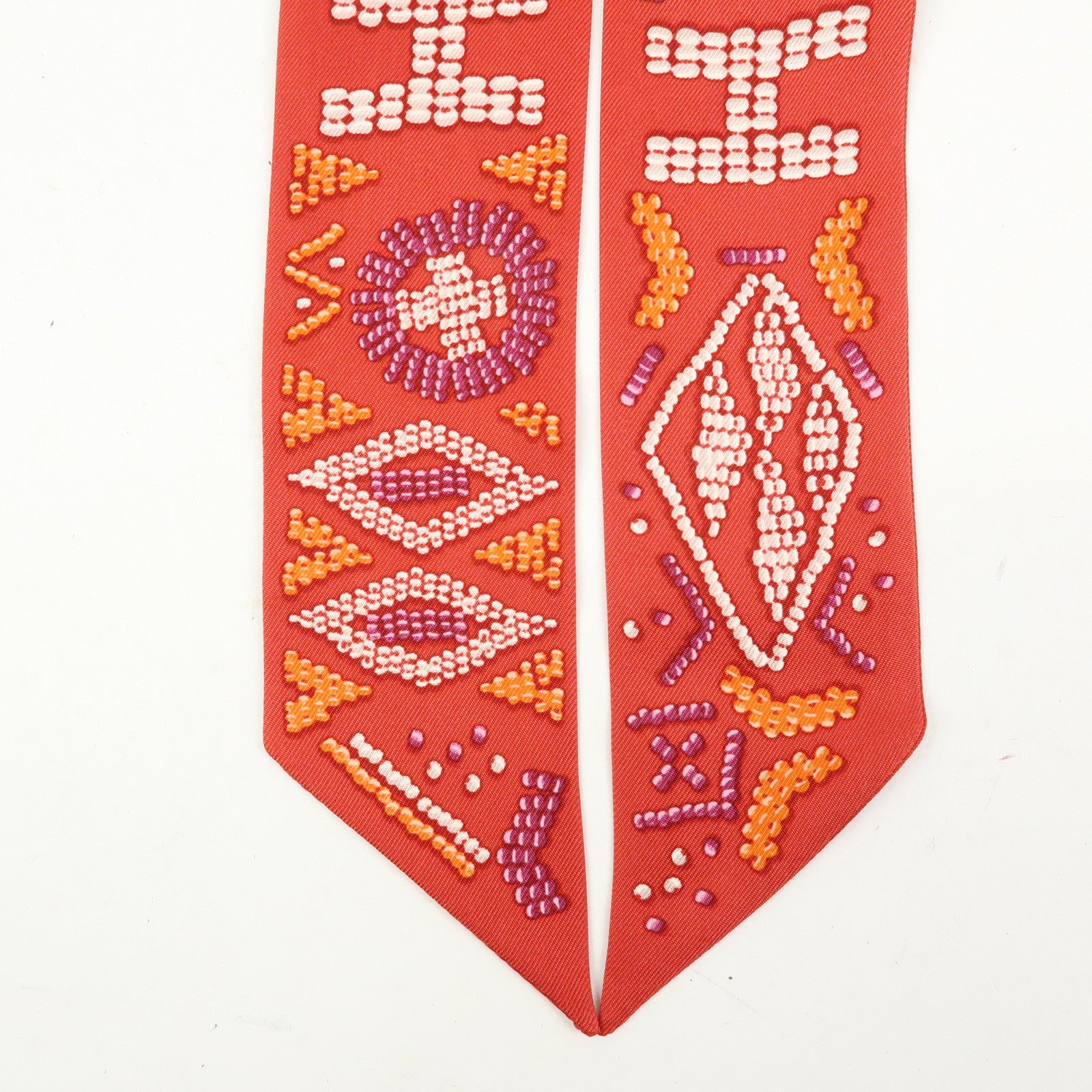 HERMES Twilly Silk 100% Scarf KELLY EN PERLES Red