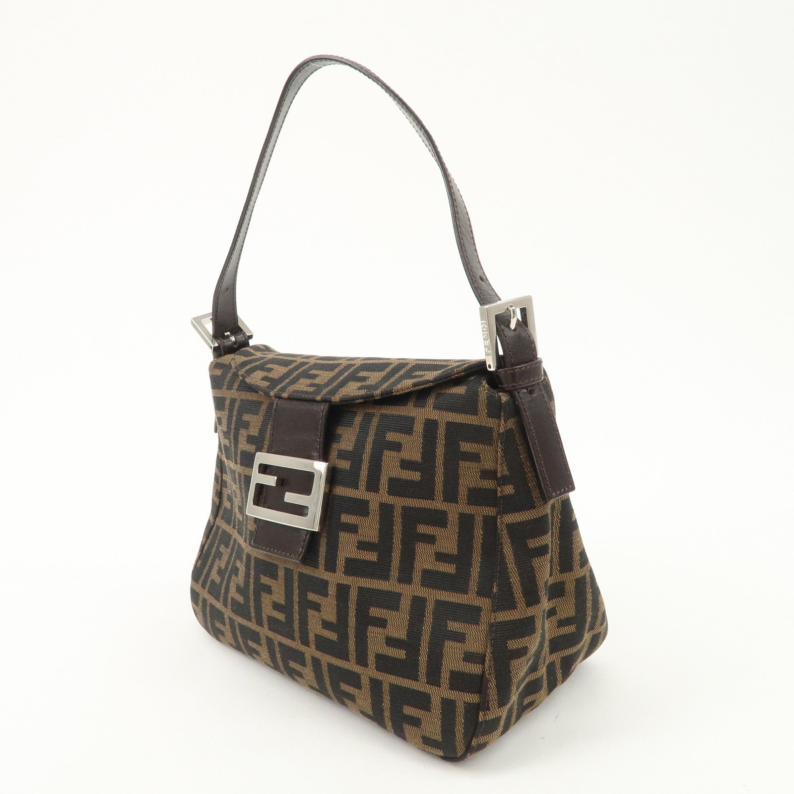 FENDI Zucca Canvas Leather Shoulder Bag Hand Bag Brown Black 26426 Used