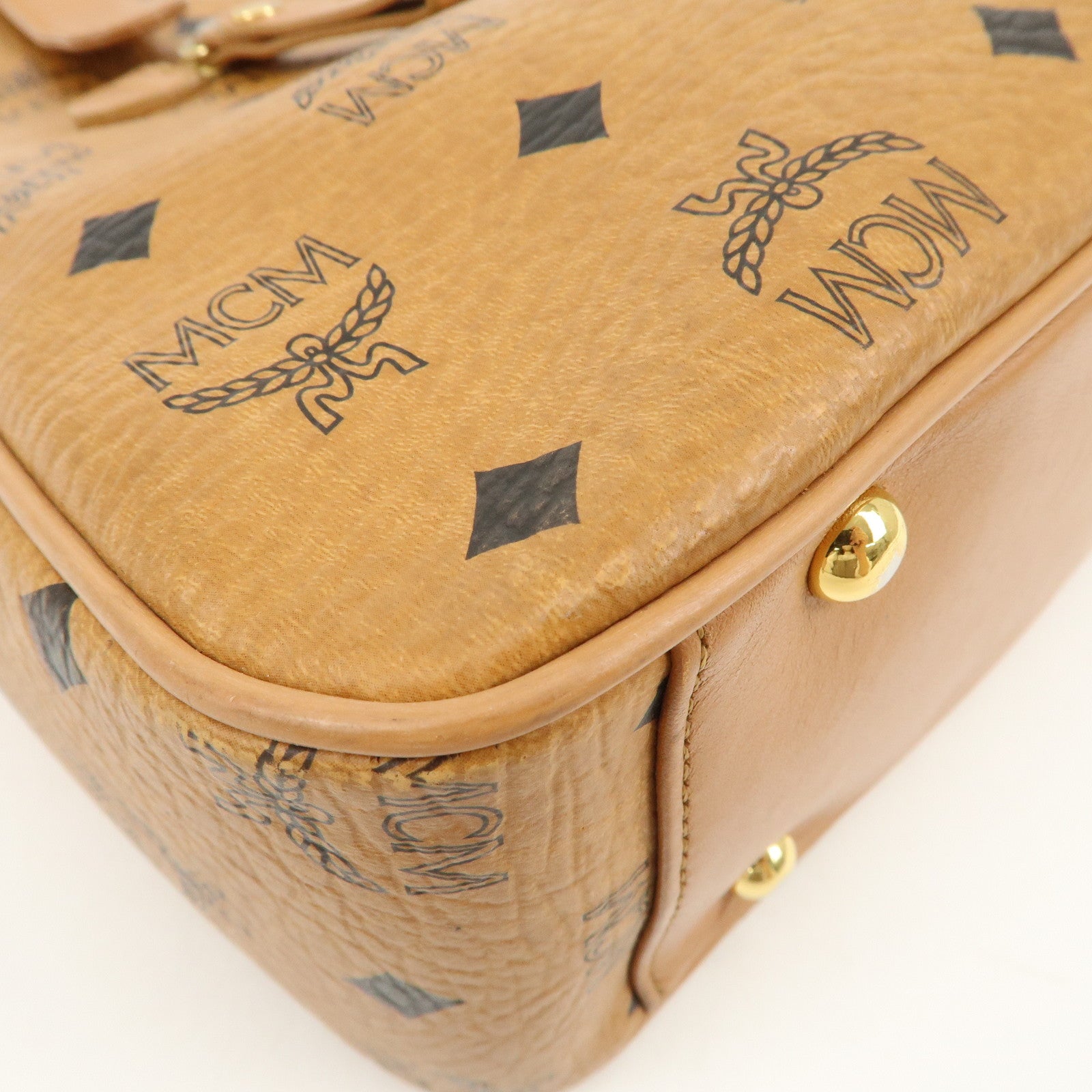 MCM Visetos Leather Hand Bag Shoulder Bag Brown Camel Brown