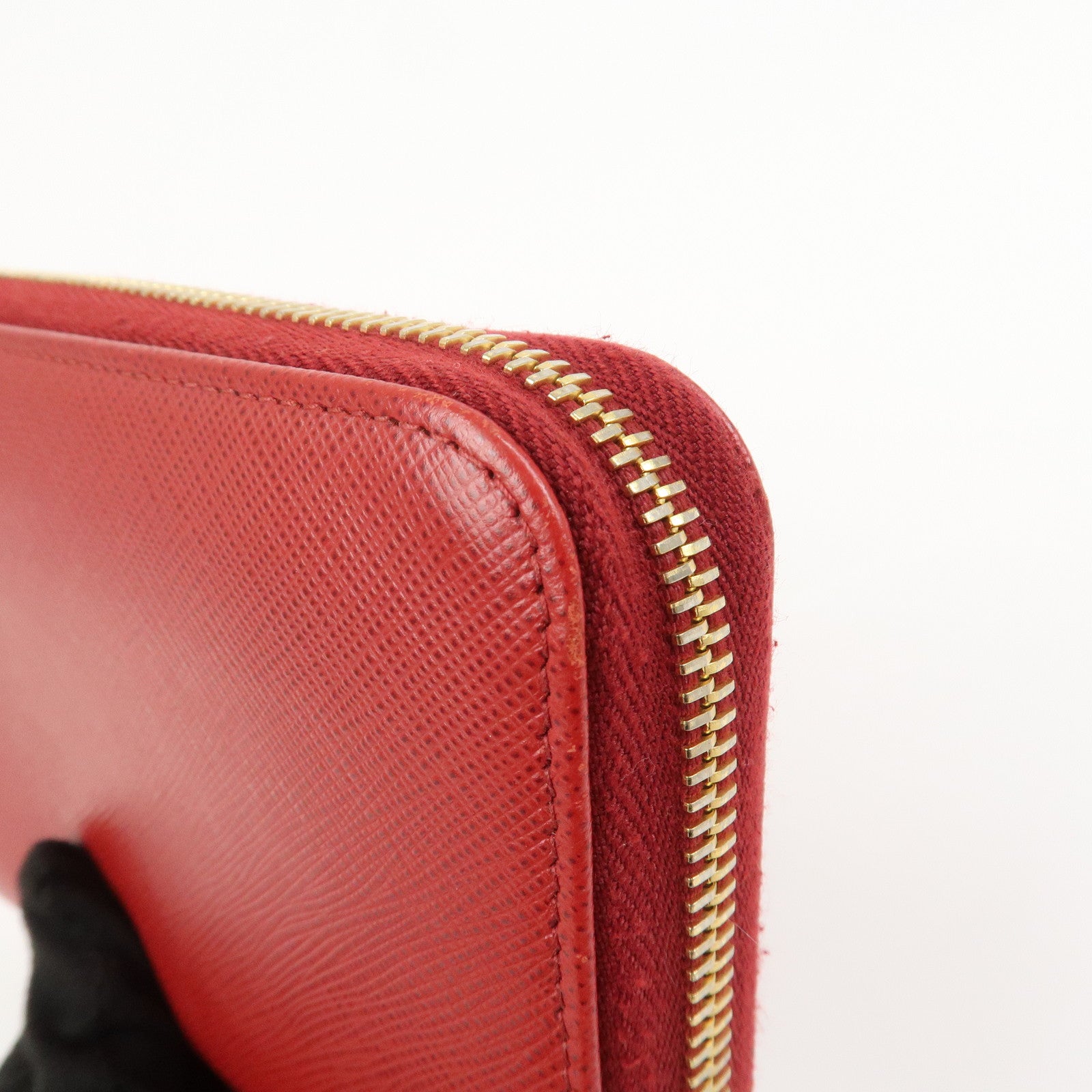 PRADA Logo Saffiano Leather Round Zippy Long Wallet Red 1ML506