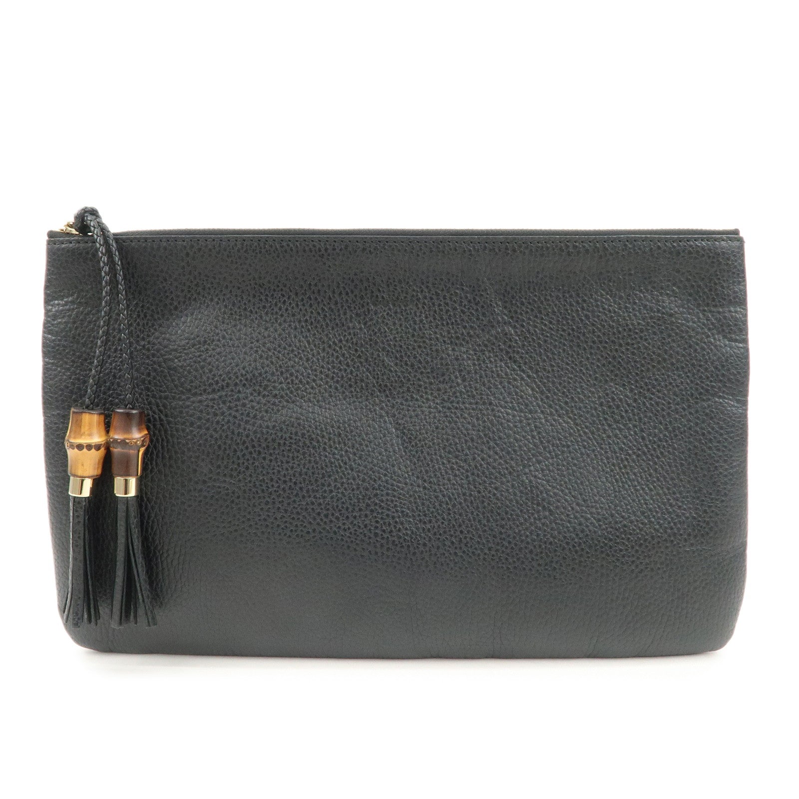 GUCCI Bamboo Leather Clutch Bag Second Bag Black 449653 Used