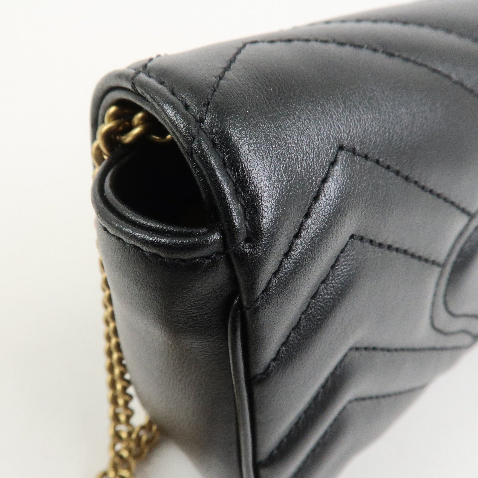 GUCCI GG Marmont Leather Chain Shoulder Bag Black 476433